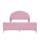 Full Size Upholstered Platform Bed with Classic Semi-circle Shaped headboard and Mental Legs, Velvet, Pink