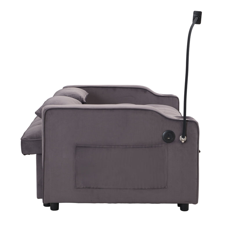 Modern Velvet Loveseat Futon Sofa With Pullout Bed, Adjustable Reclining Backrest, Toss Pillows