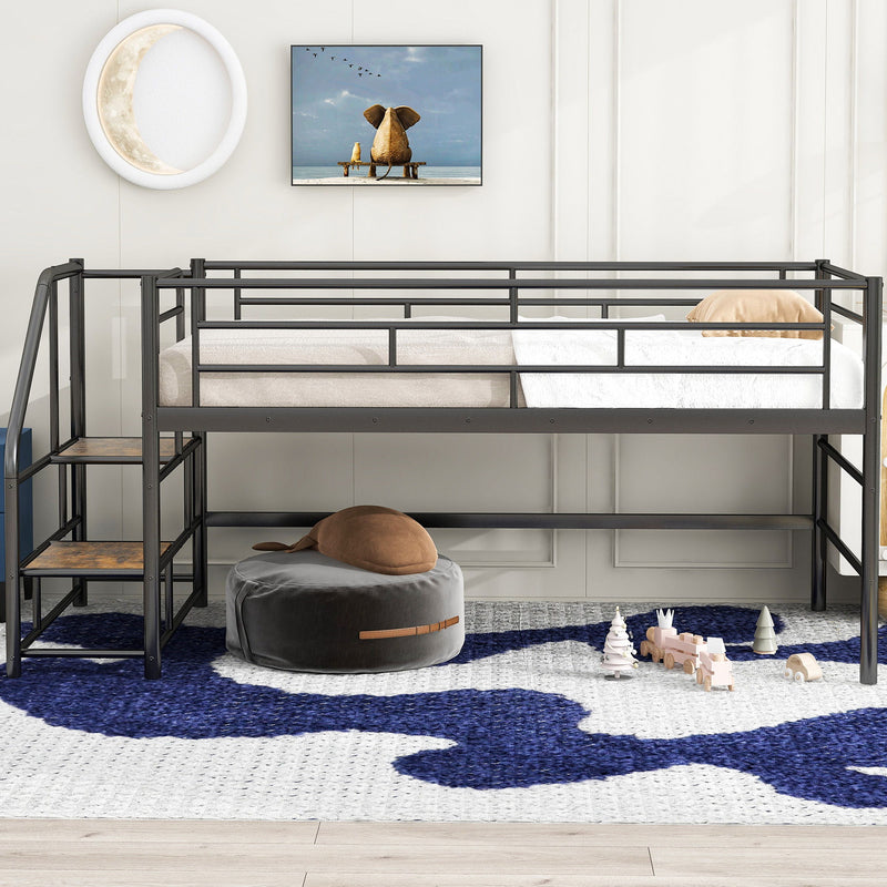 Loft Bed With Storage Stairs And Metal Frame