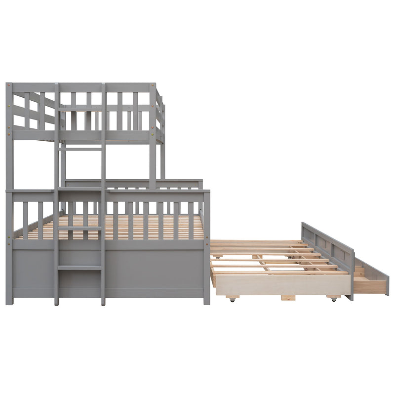 Twin Over Full Bunk Bed With Twin Size Trundle, Separable Bunk Bed With Drawers For Bedroom