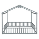 Double Twin House-Style Floor Bed With Fence, Guardrails, Without Door