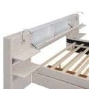 Upholstered Platform Bed With Reading Lights, Drawers, Trundle And Shelves