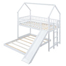 Hearth & Haven - Twin Over Full House Bunk Bed With Slide, Built In Ladder And Full Length Guardrail - White