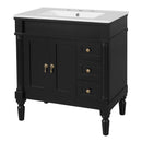 Bathroom Vanity With Ceramic Sink, 2 Doors 3 Drawers, Soft Close Design
