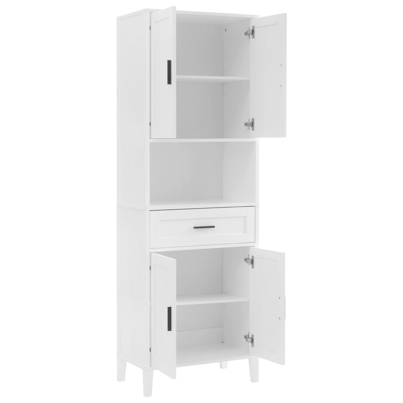 Tall Bathroom Cabinet With Drawer And Adjustable Shelves - White