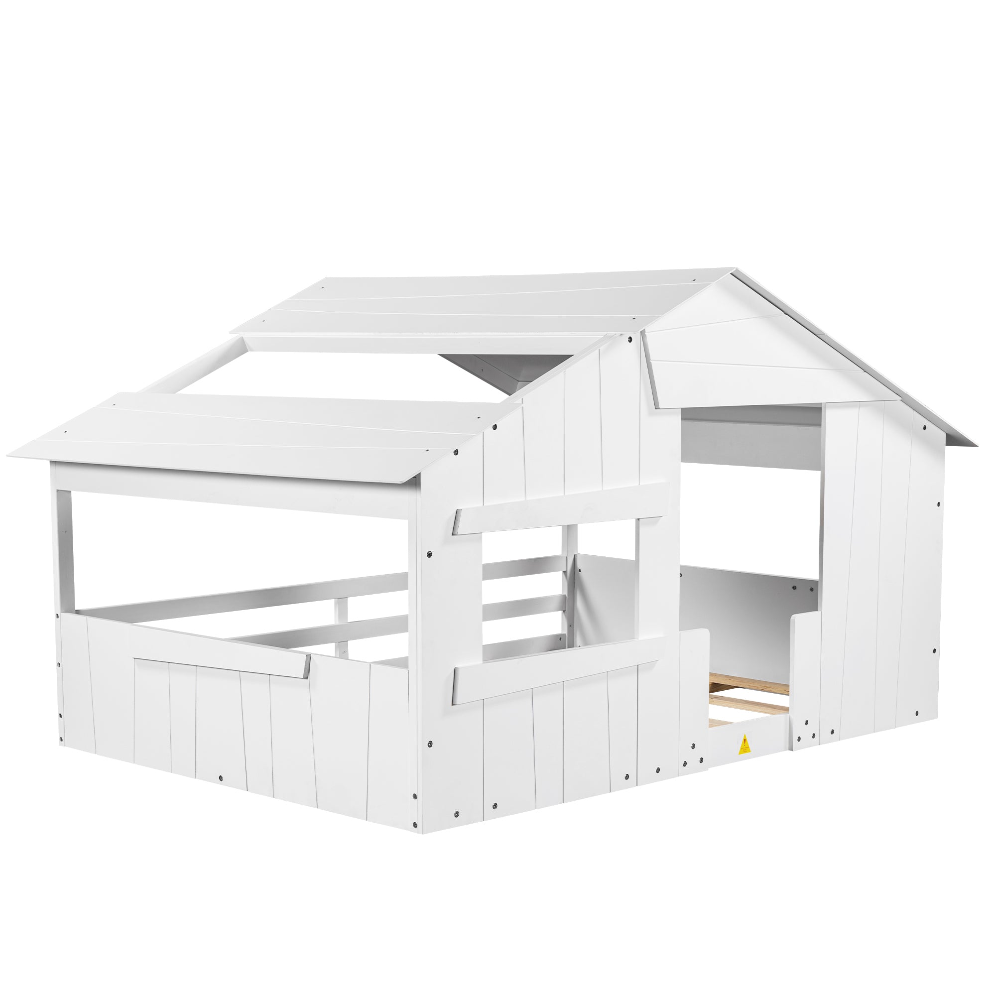 Wood Full Size House Bed with Roof, Window and Guardrail, White - Atlantic Fine Furniture Melbourne FL