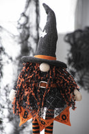 Standing Gnome With Banner & Spring Body, For Halloween Decor - Black / Orange / White