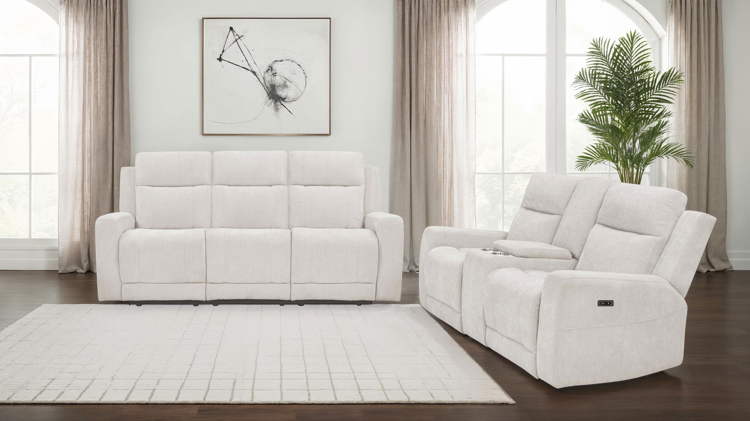 Kennett 2-piece Chenille Power Reclining Sofa Set Ivory — view 2