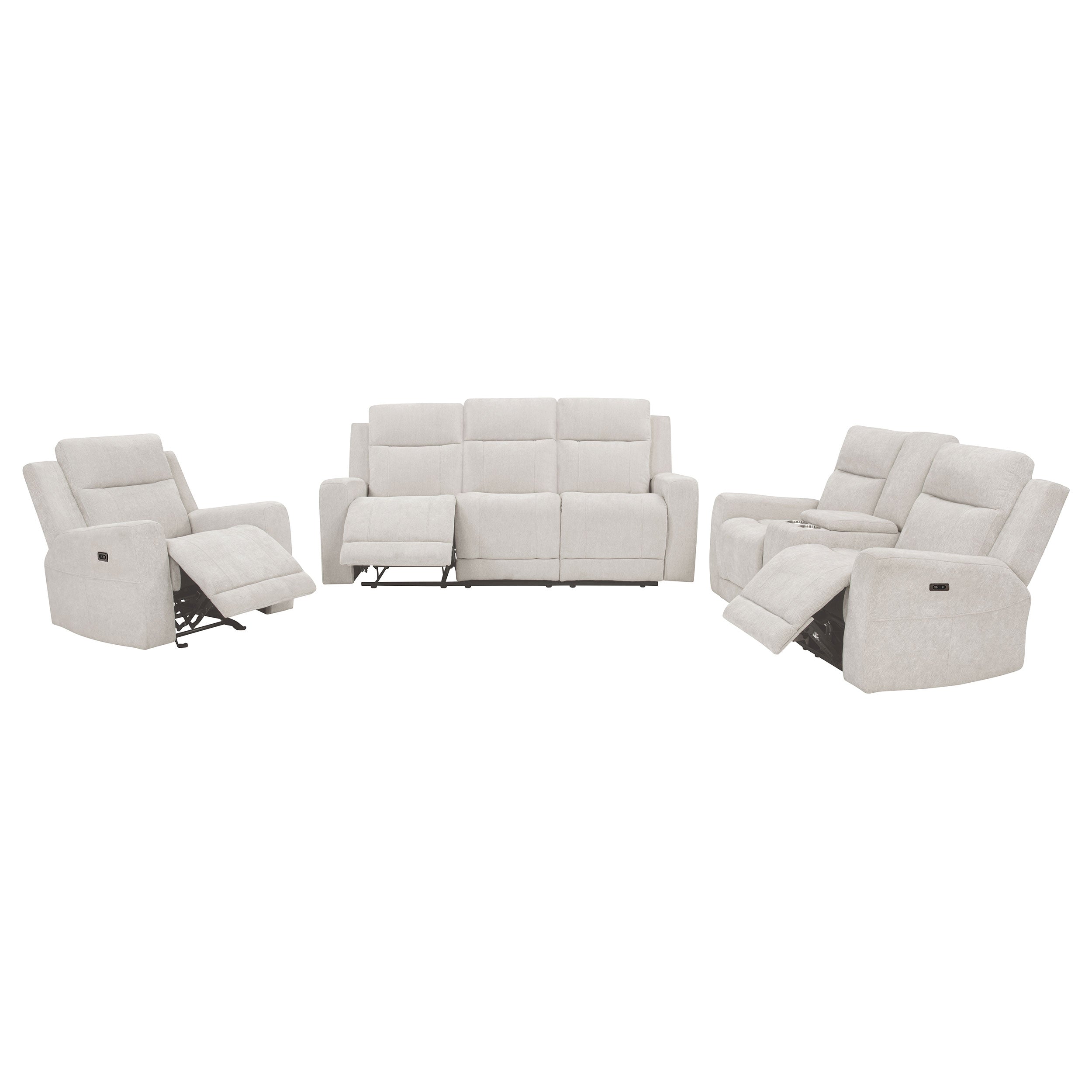 Kennett 3-piece Chenille Power Reclining Sofa Set Ivory — view 2