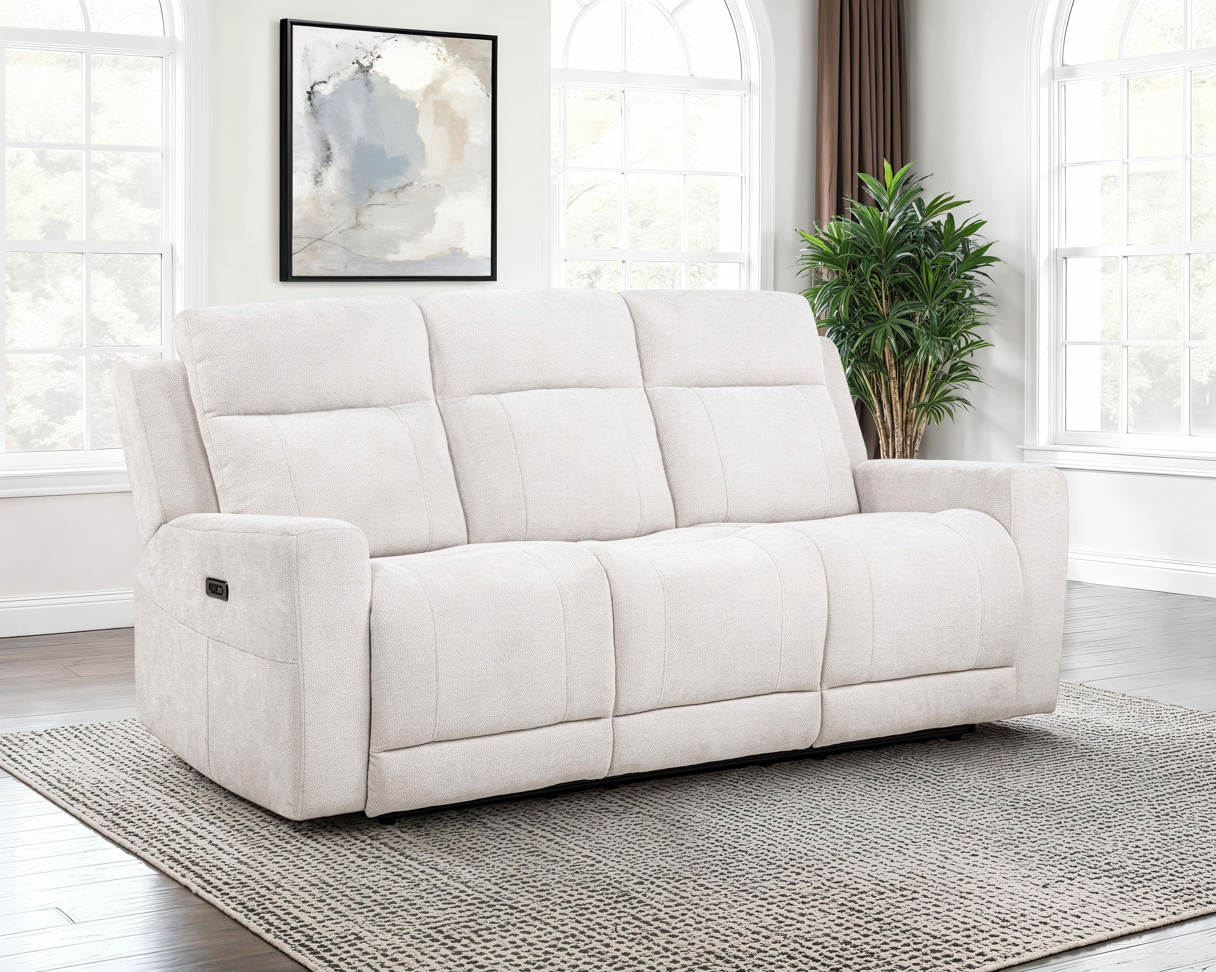 Kennett Chenille Upholstered Power Reclining Sofa Ivory — view 2