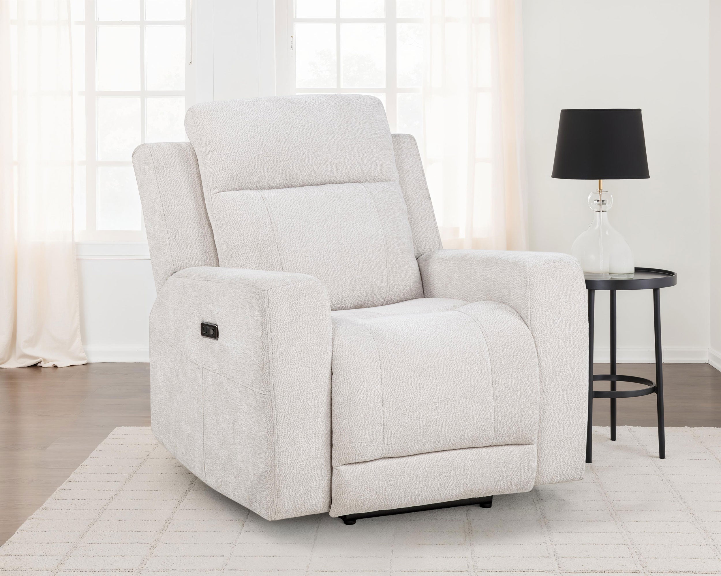 Kennett Chenille Upholstered Power Recliner Chair Ivory — view 2