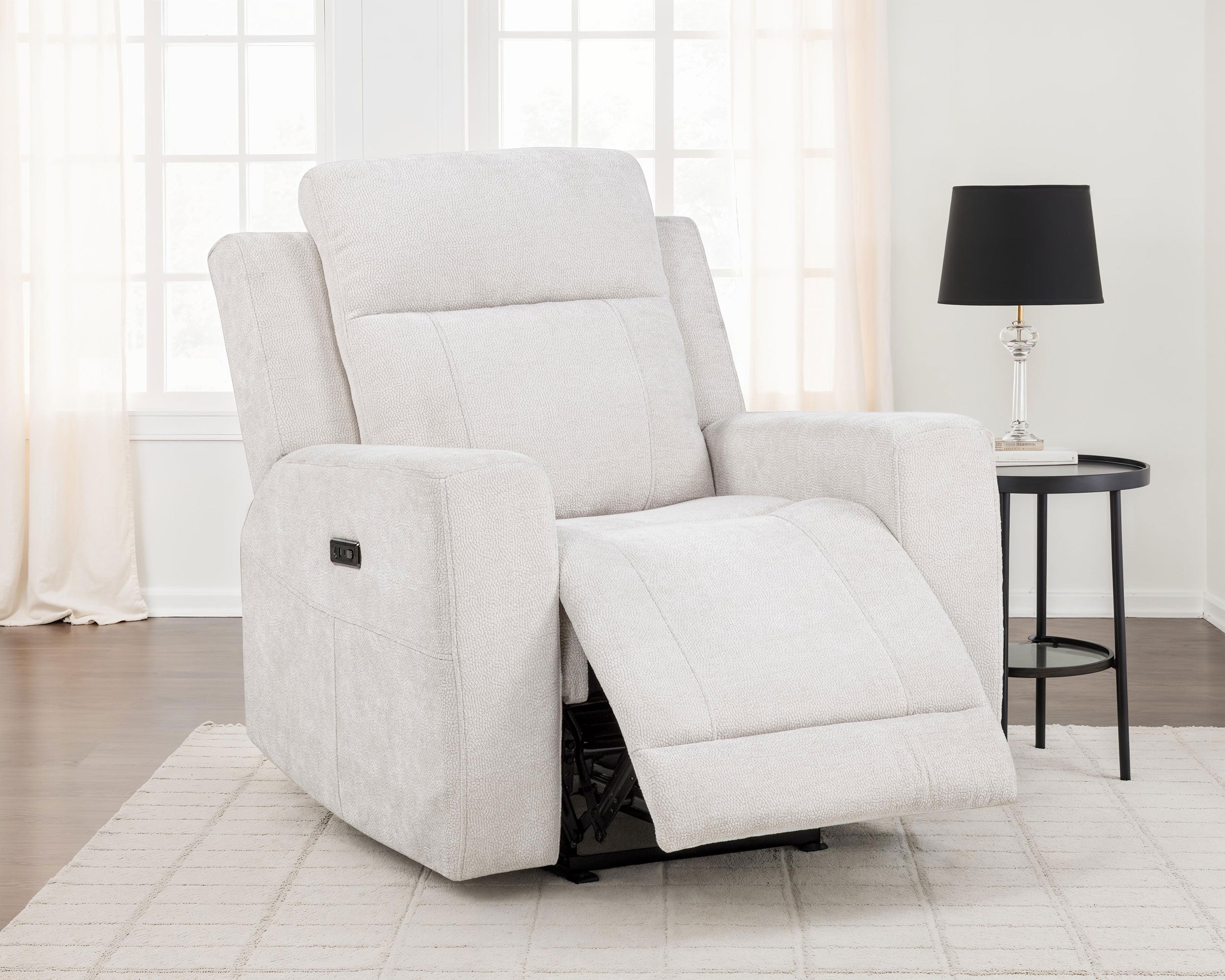 Kennett Chenille Upholstered Power Recliner Chair Ivory — view 3