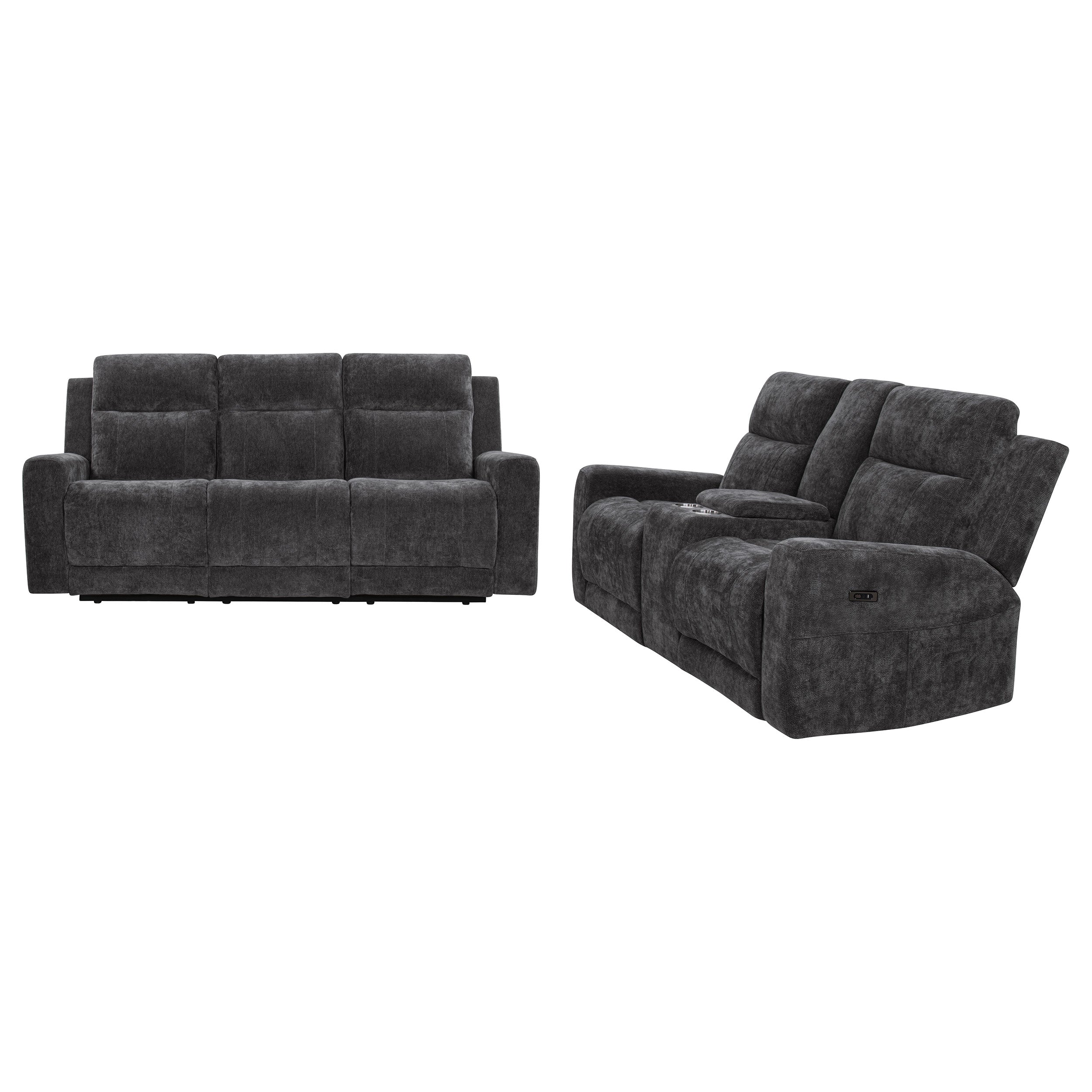 Kennett 2-piece Chenille Power Reclining Sofa Set Dark Grey — view 3