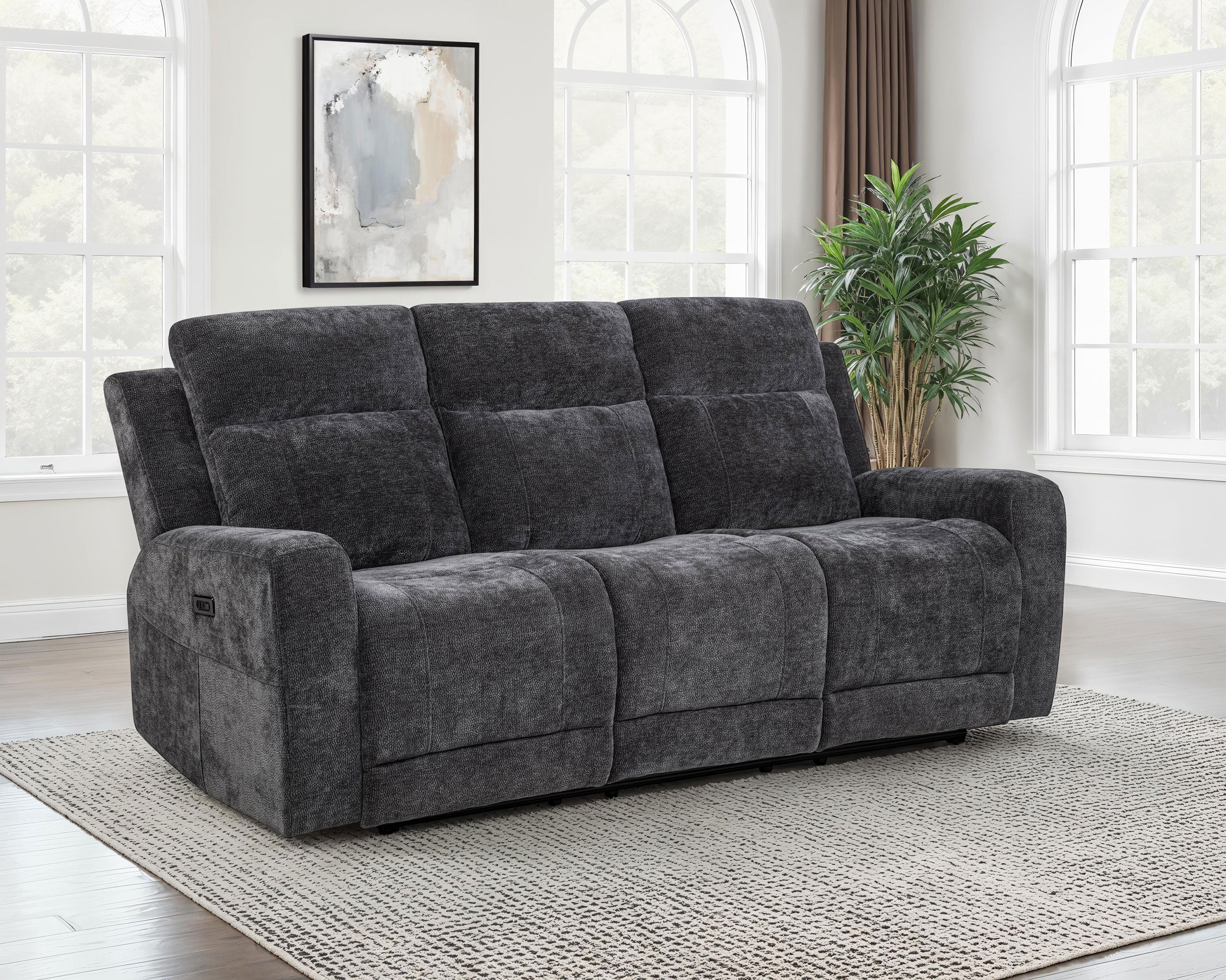 Kennett Chenille Upholstered Power Reclining Sofa Dark Grey — view 2