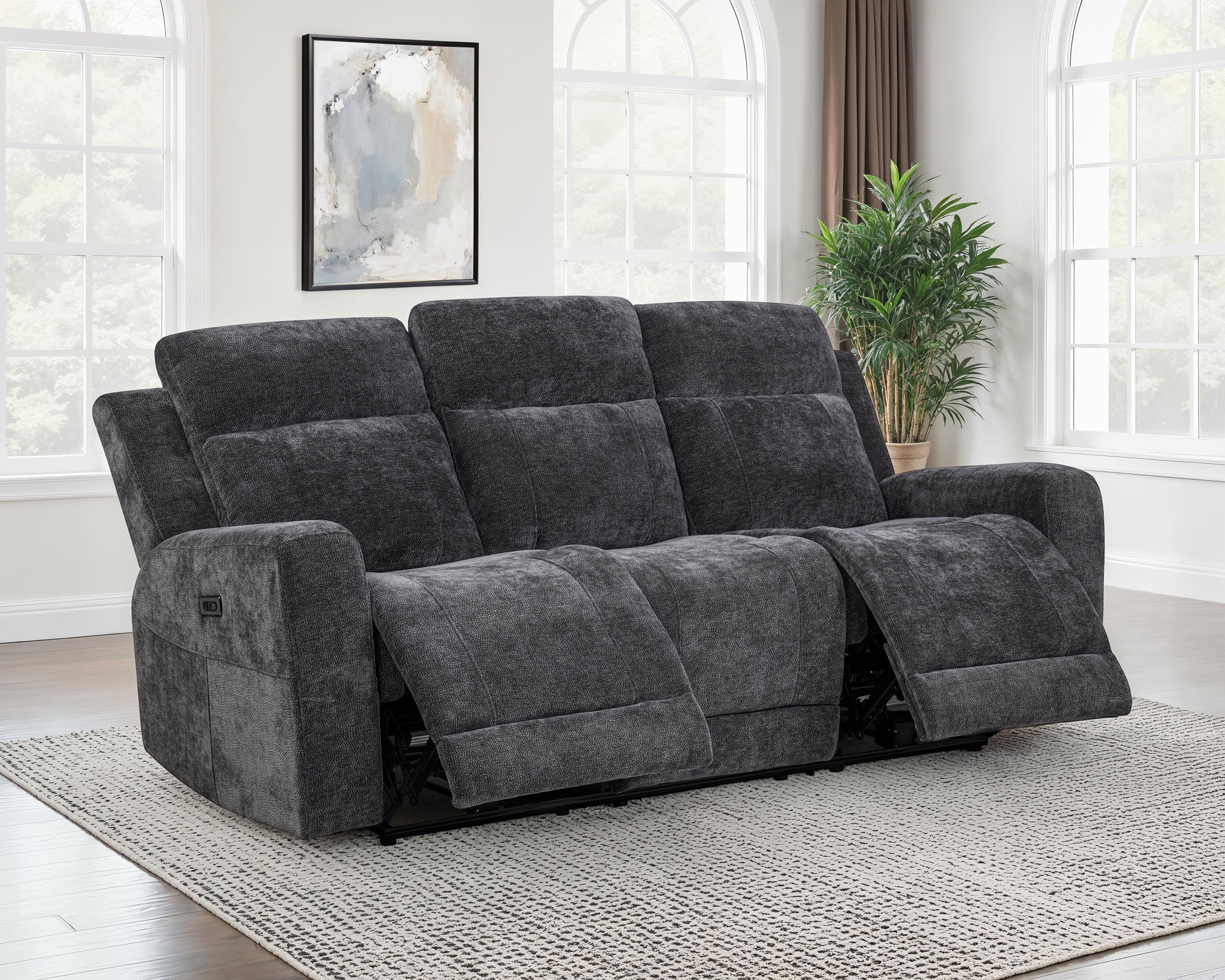 Kennett Chenille Upholstered Power Reclining Sofa Dark Grey — view 3