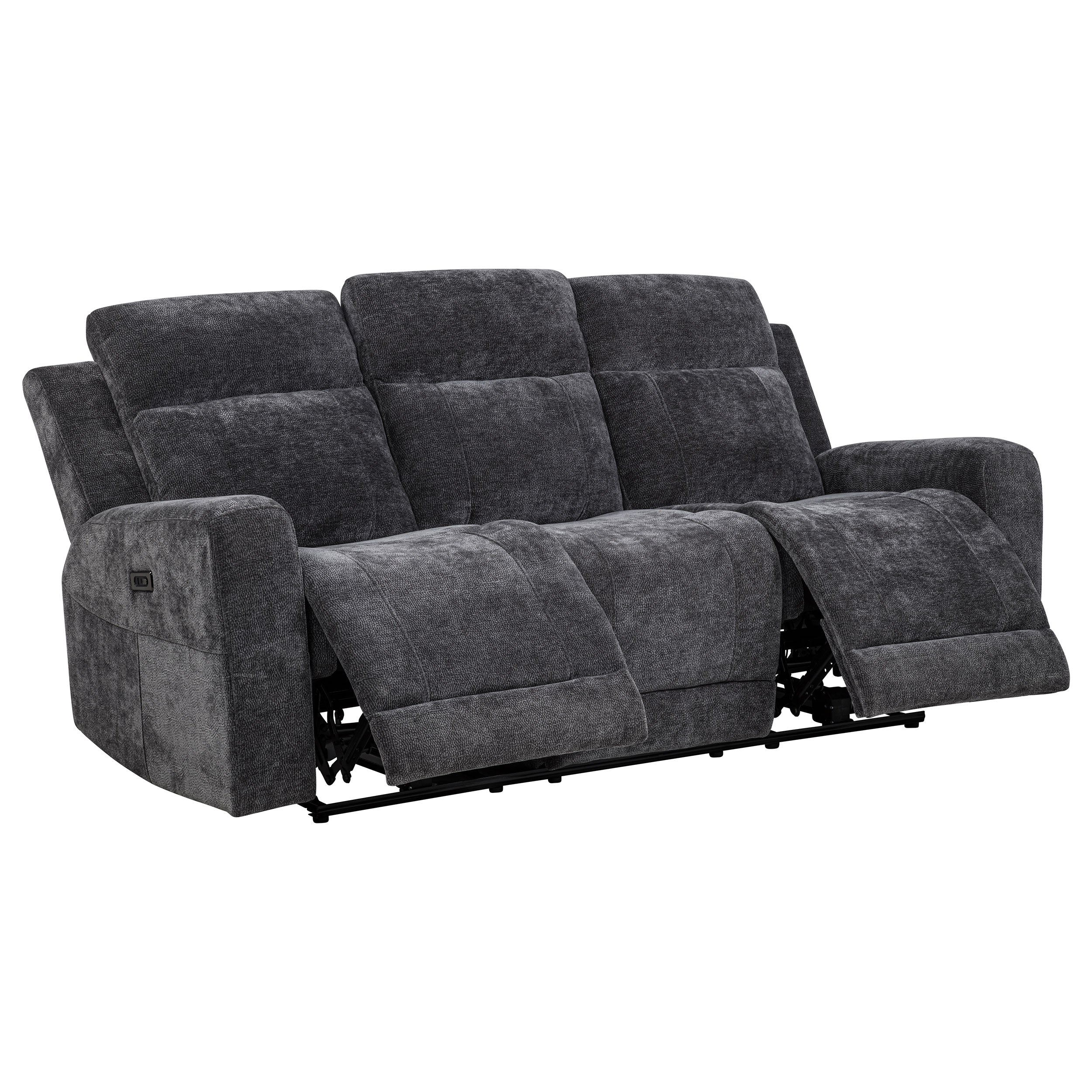 Kennett Chenille Upholstered Power Reclining Sofa Dark Grey — view 1