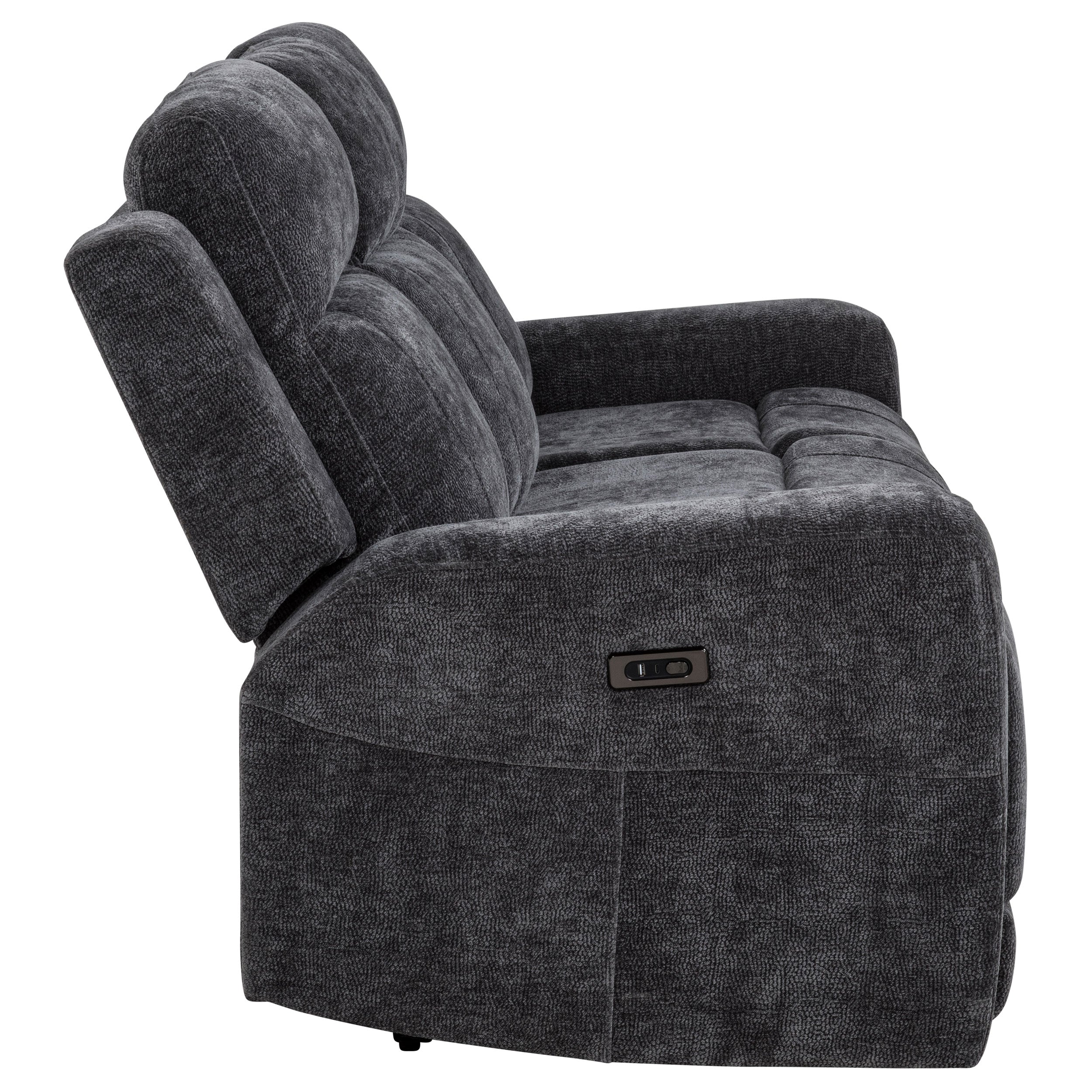 Kennett Chenille Upholstered Power Reclining Sofa Dark Grey — view 7