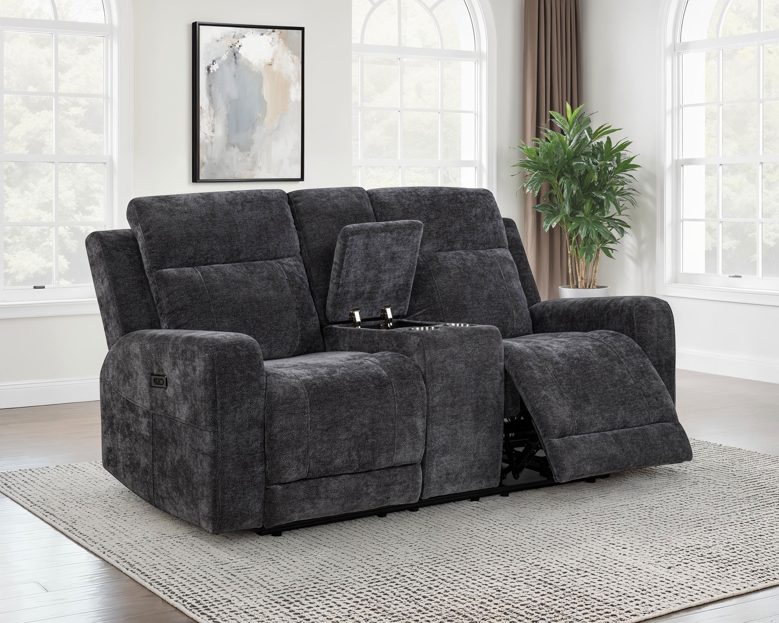 Kennett Chenille Upholstered Power Reclining Loveseat Grey — view 3