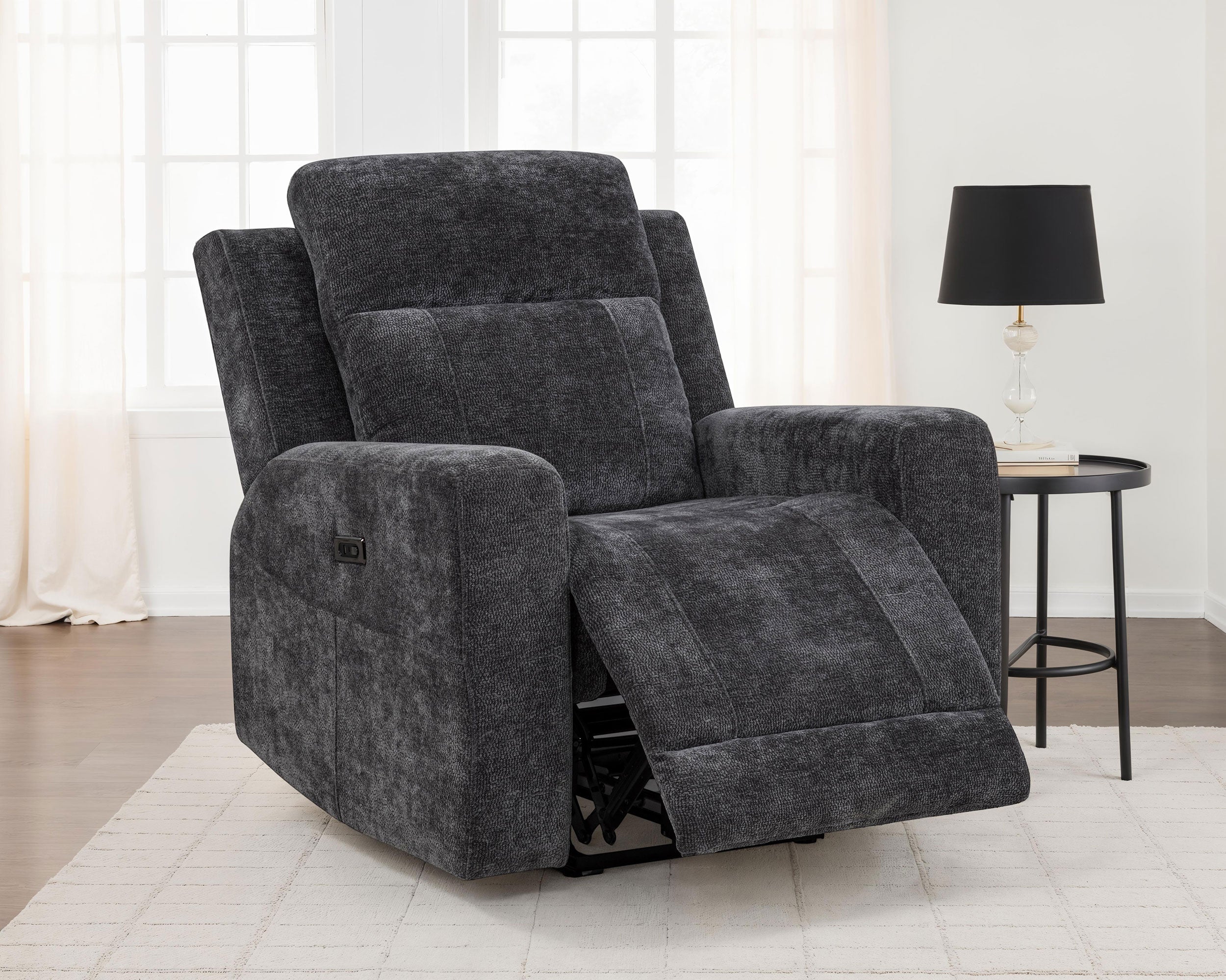 Kennett Chenille Upholstered Power Recliner Chair Dark Grey — view 3