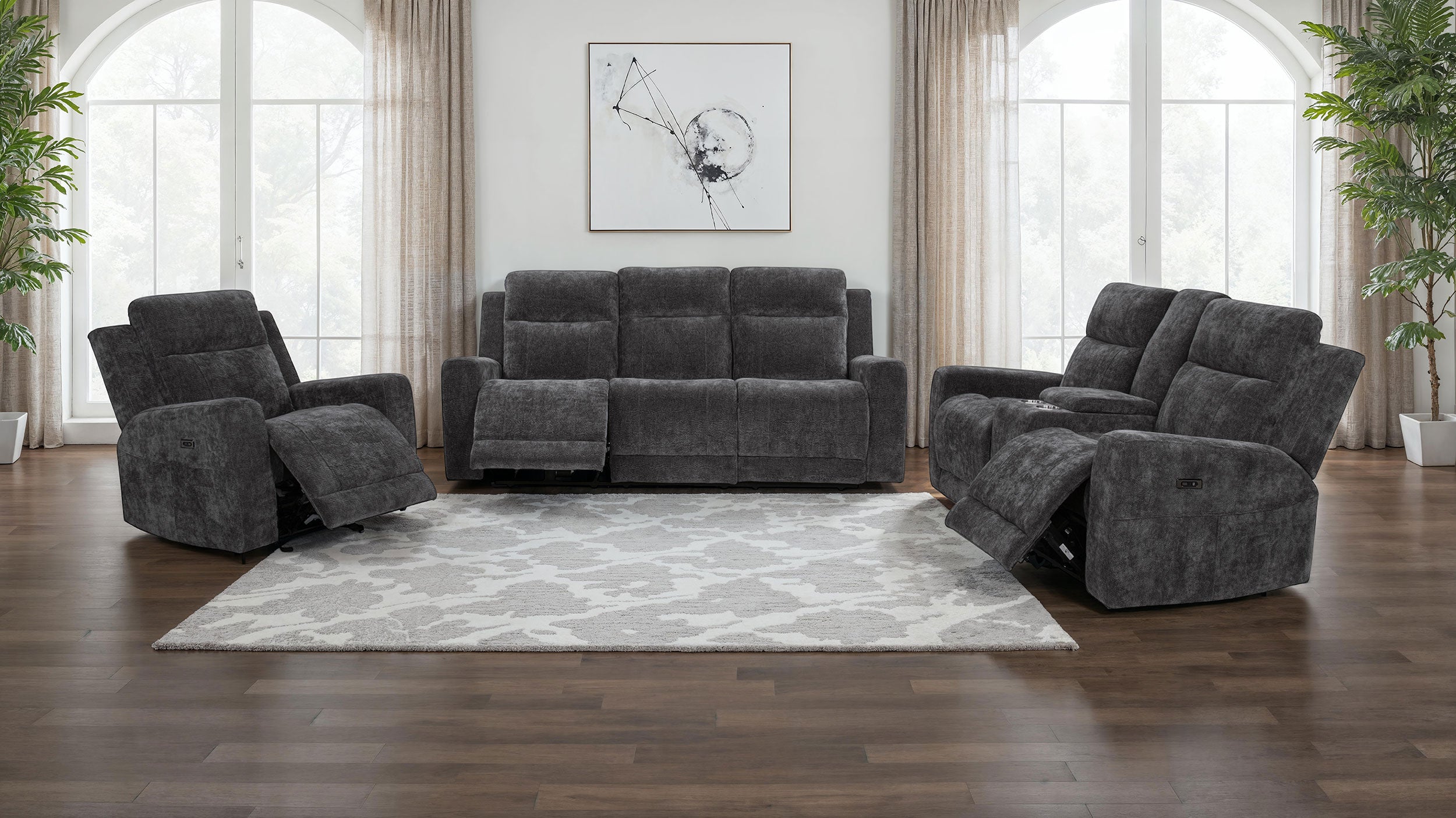 Kennett Chenille Upholstered Power Recliner Chair Dark Grey — view 12