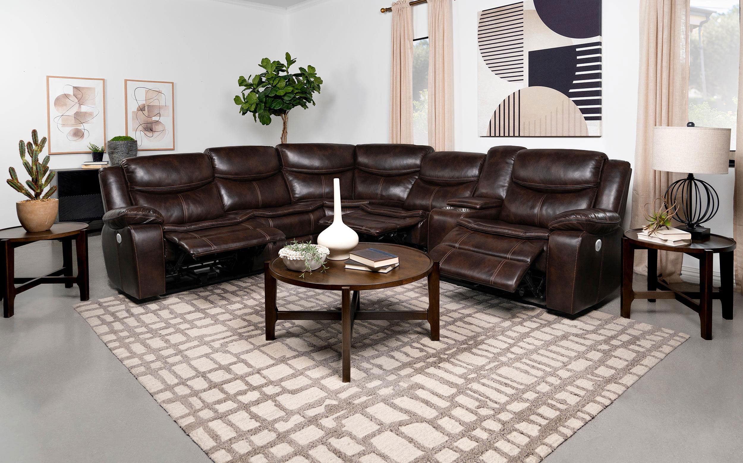 Sycamore Upholstered Power Reclining Sectional Sofa Brown — view 3