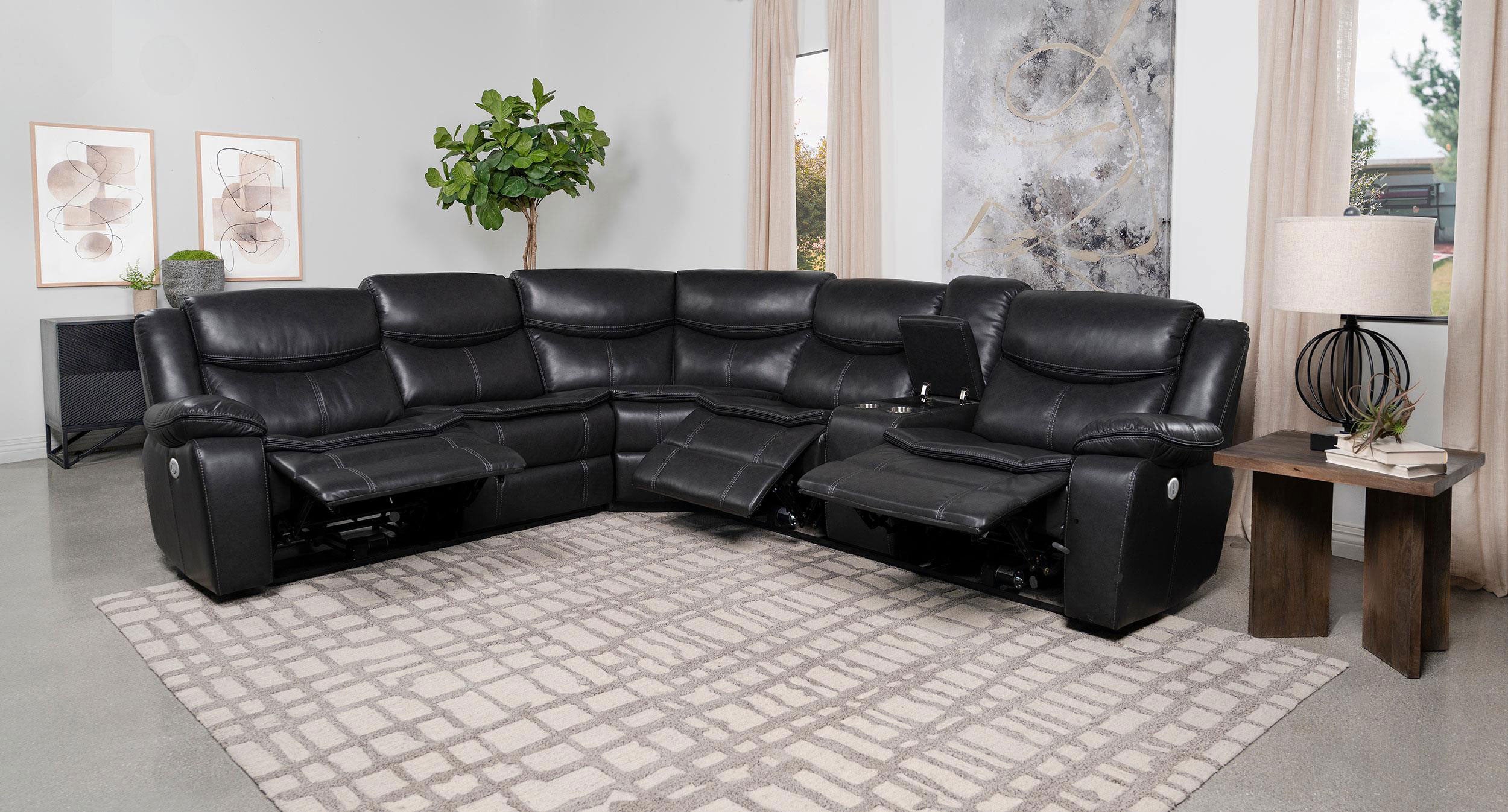 Sycamore Upholstered Power Reclining Sectional Sofa Grey — view 3