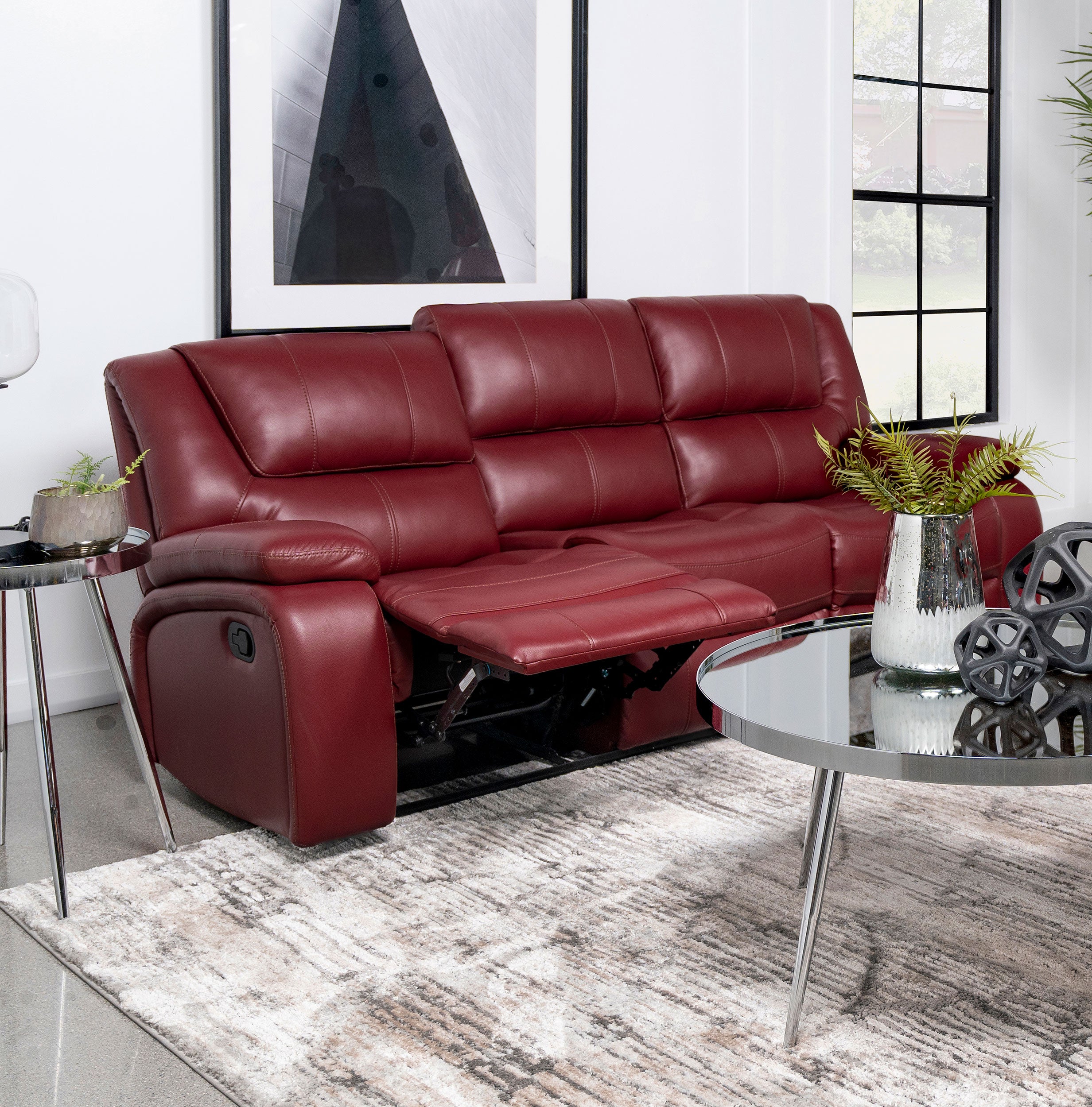 Camila Upholstered Motion Reclining Sofa Red — view 3