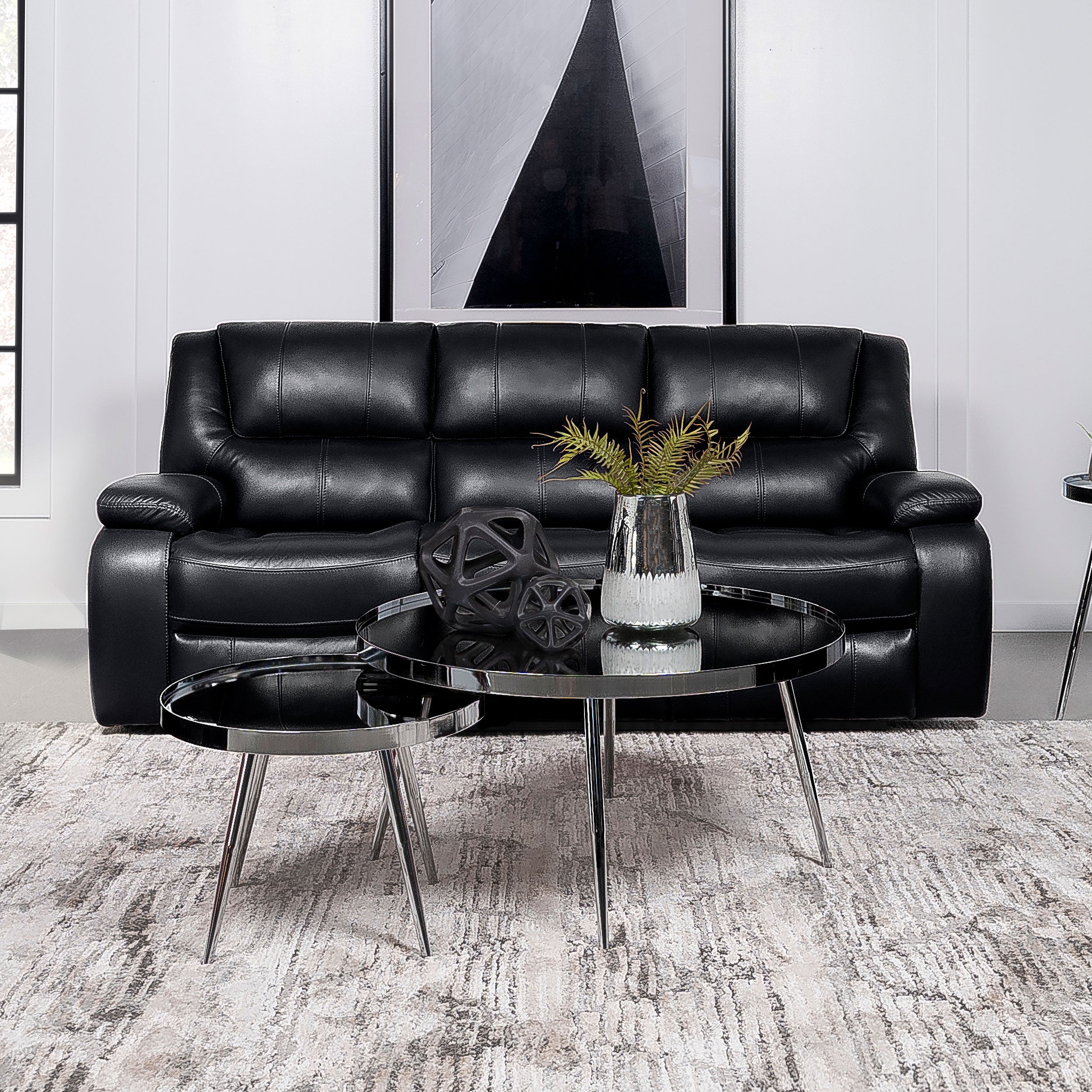 Camila Upholstered Motion Reclining Sofa Black — view 2