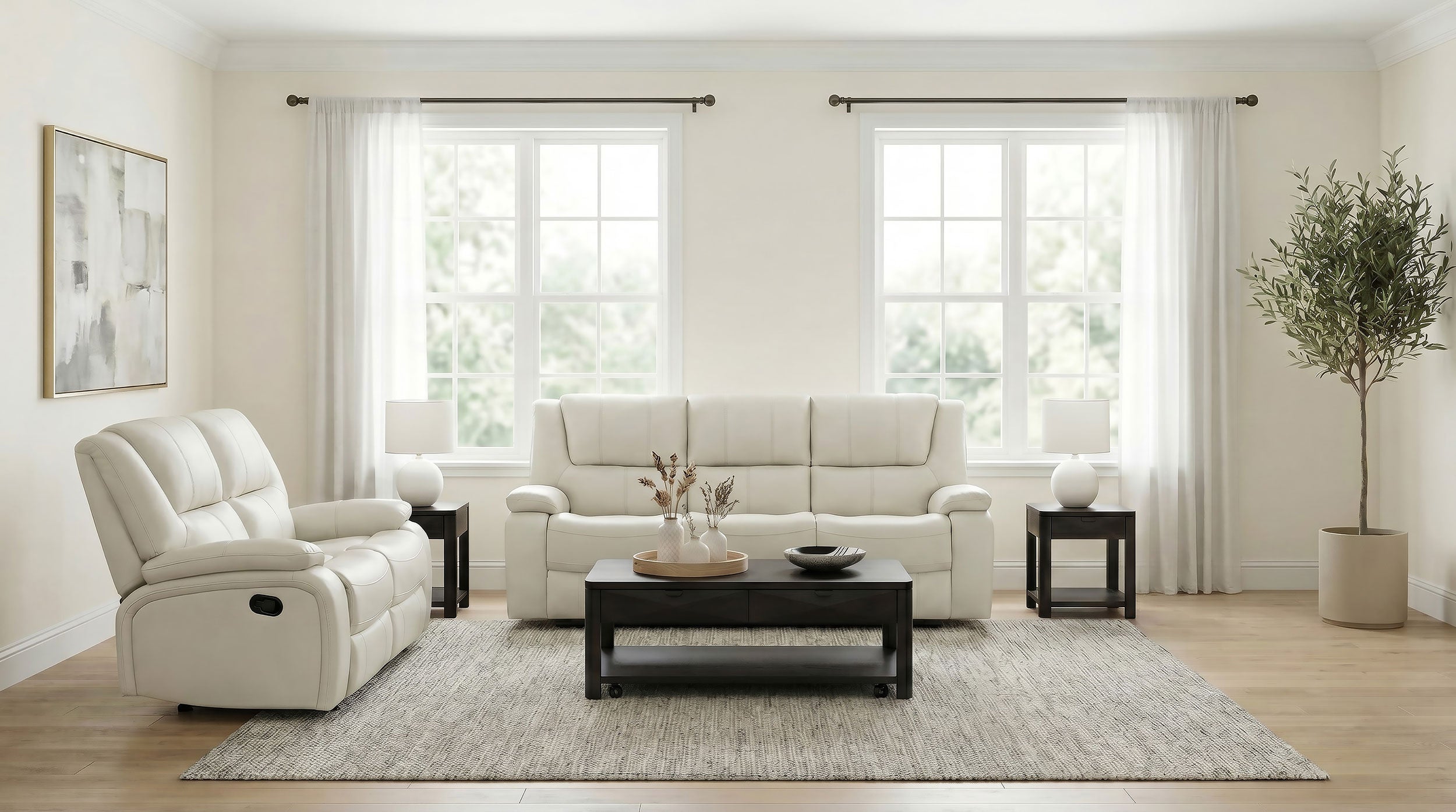 Camila 2-piece Upholstered Reclining Sofa Set White — view 2