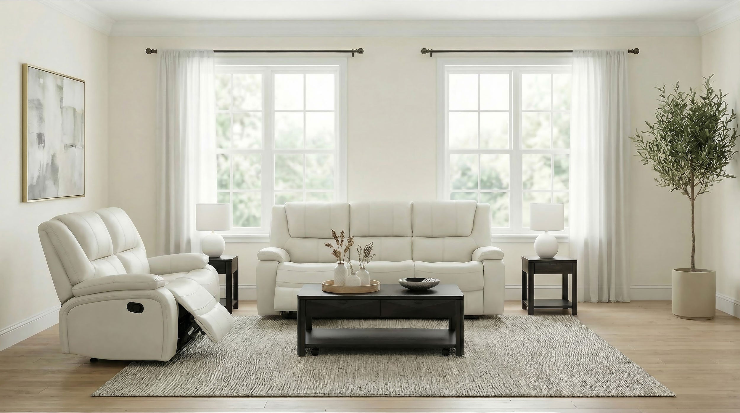 Camila 2-piece Upholstered Reclining Sofa Set White — view 1