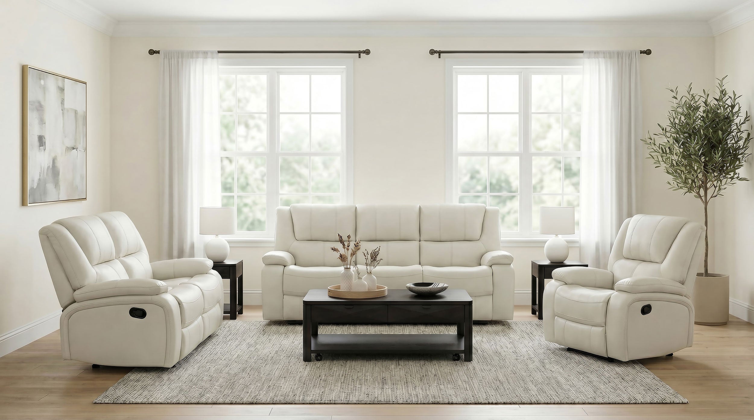 Camila 3-piece Upholstered Reclining Sofa Set White — view 2