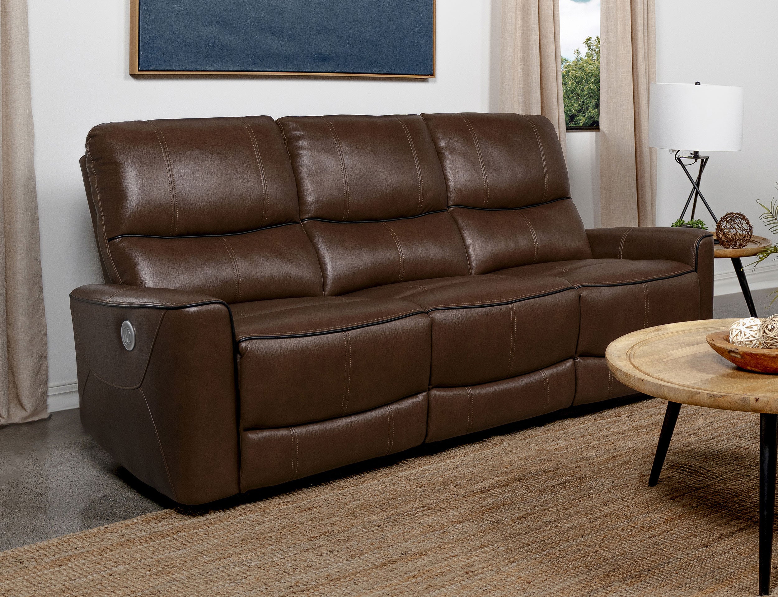 Greenfield Upholstered Power Reclining Sofa Saddle Brown — view 2