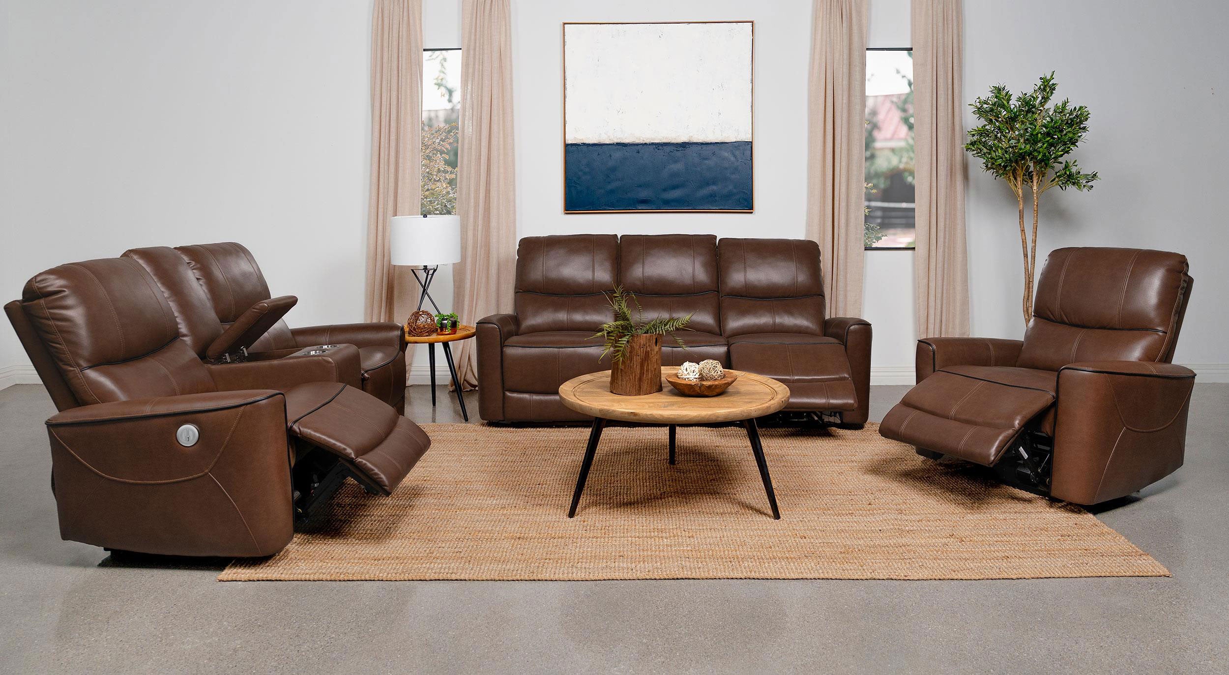 Greenfield Upholstered Power Reclining Loveseat Saddle Brown — view 14