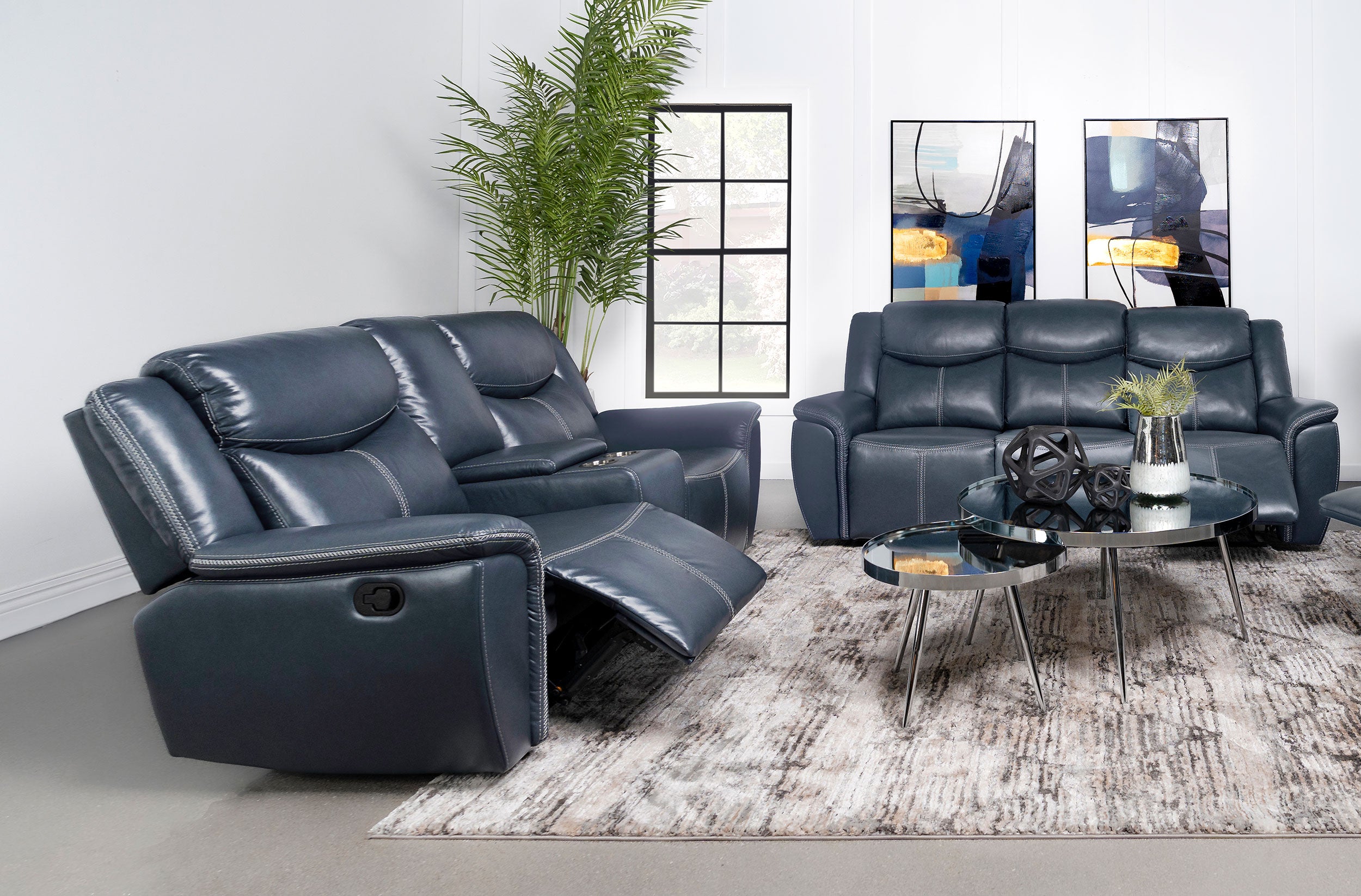 Sloane 2-piece Upholstered Reclining Sofa Set Blue — view 1