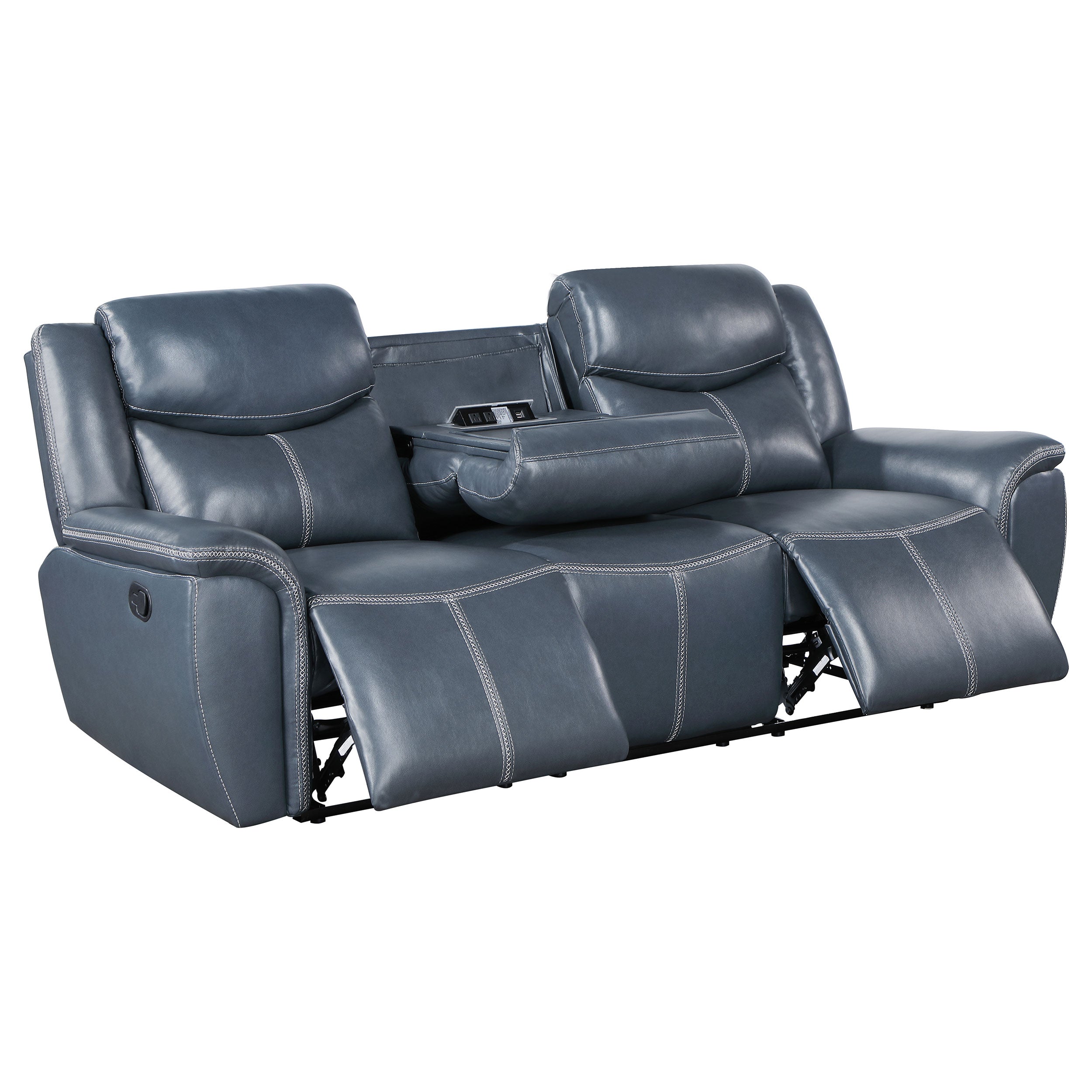 Sloane Upholstered Padded Arm Reclining Sofa Blue — view 3