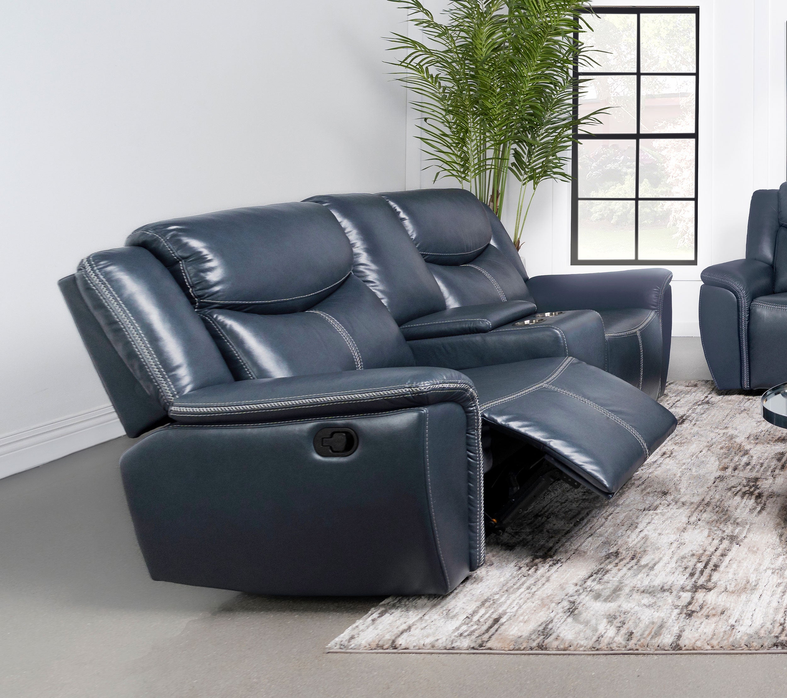 Sloane Upholstered Padded Arm Reclining Loveseat Blue — view 2