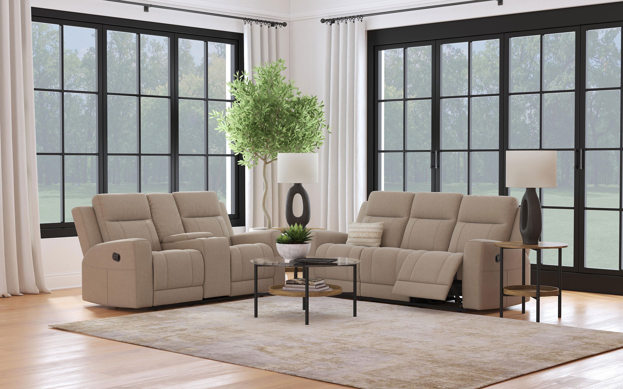 Brentwood 2-piece Upholstered Reclining Sofa Set Taupe — view 1