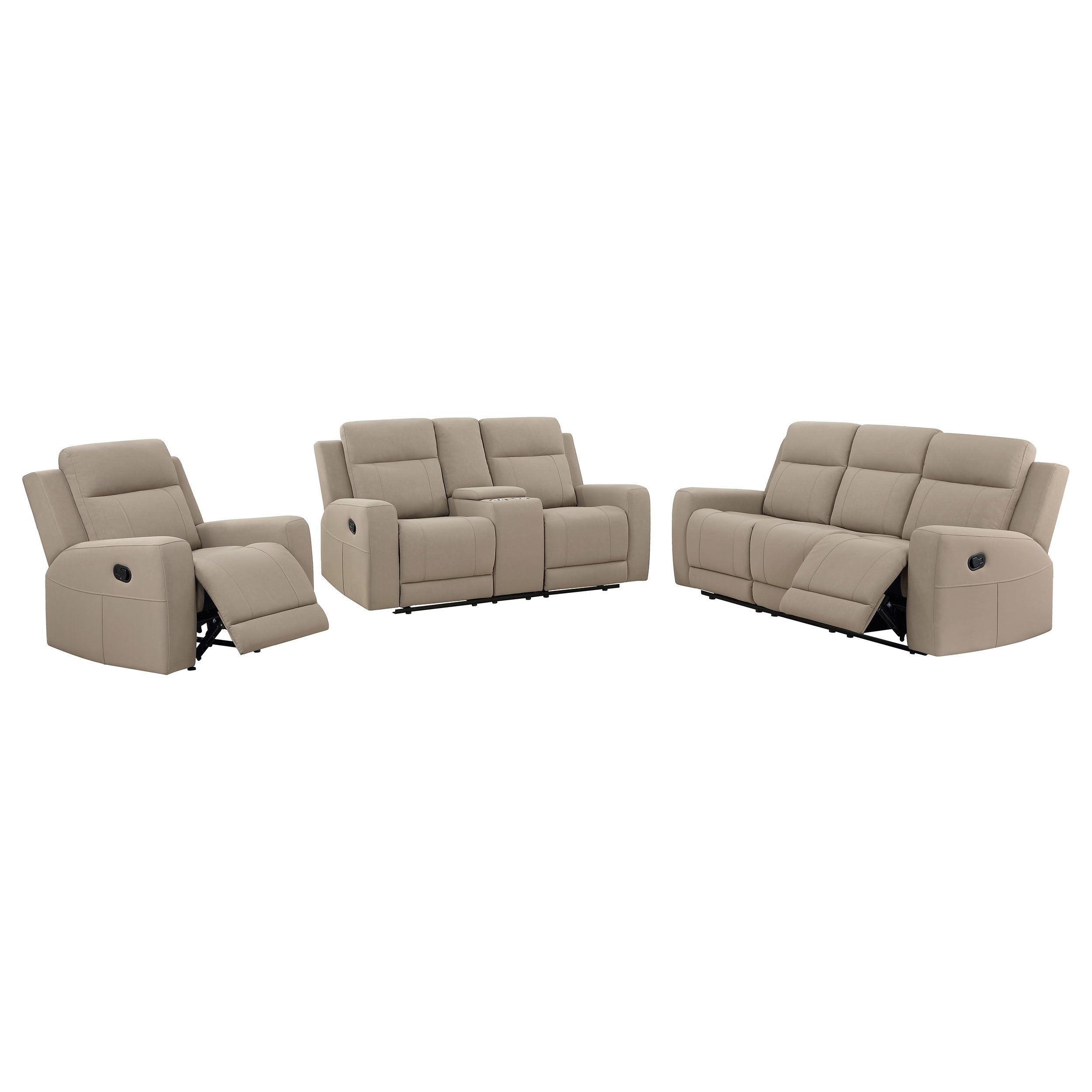 Brentwood 3-piece Upholstered Reclining Sofa Set Taupe — view 2