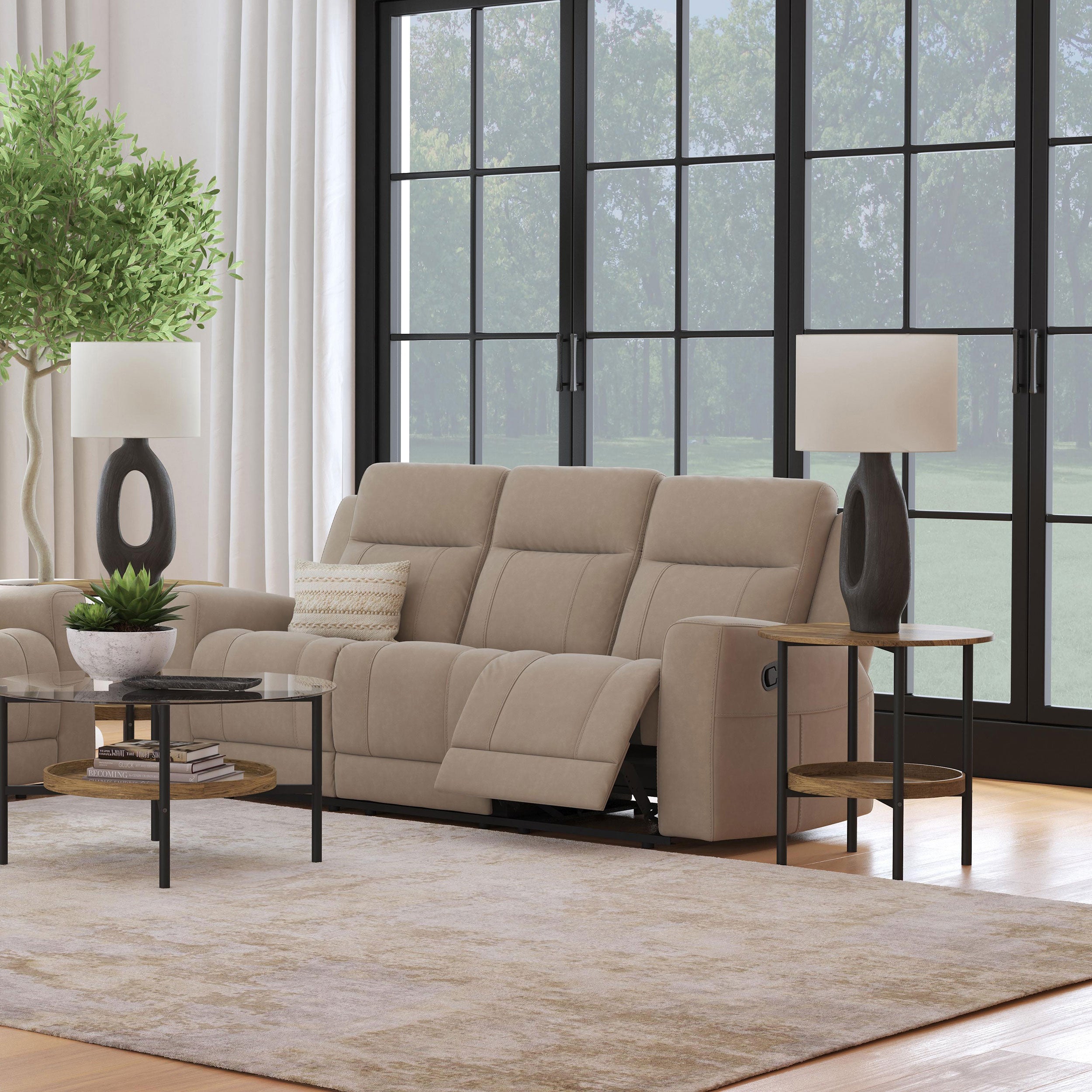 Brentwood Upholstered Motion Reclining Sofa Taupe — view 2