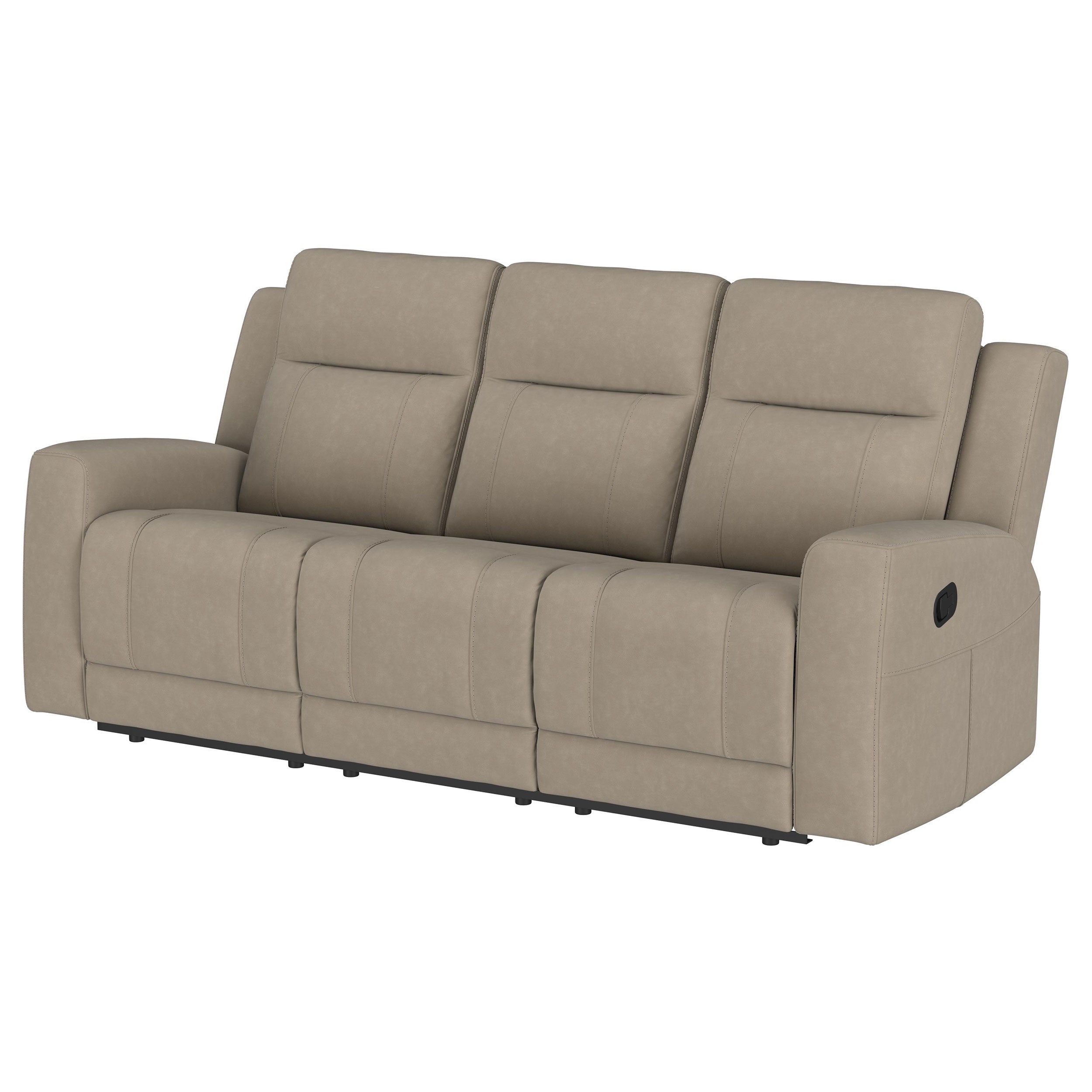 Brentwood Upholstered Motion Reclining Sofa Taupe — view 4
