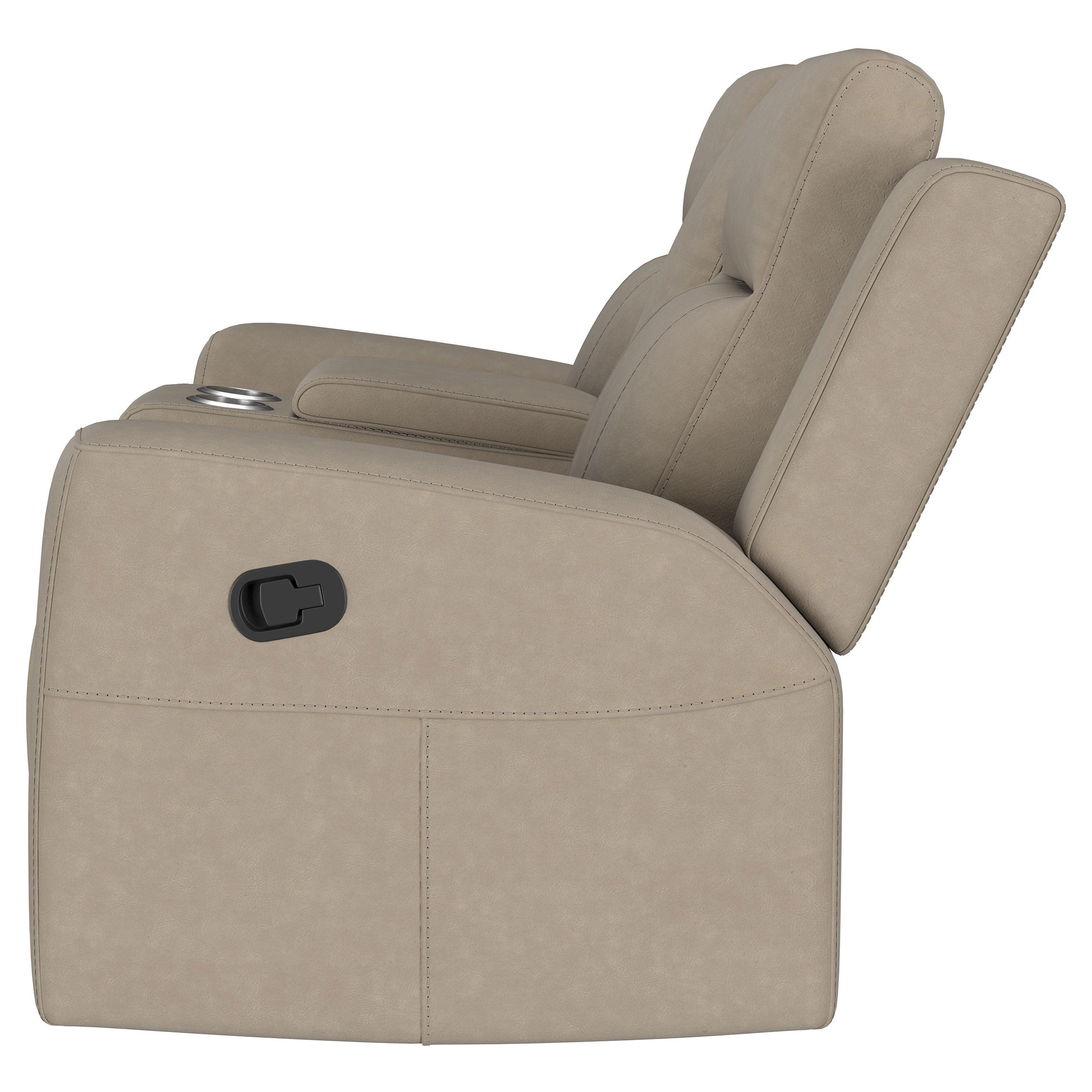 Brentwood Upholstered Motion Reclining Loveseat Taupe — view 6
