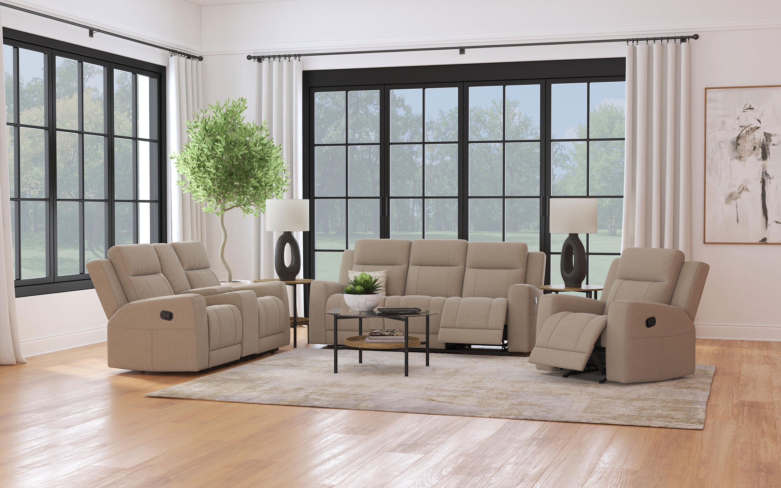 Brentwood Upholstered Motion Reclining Loveseat Taupe — view 15