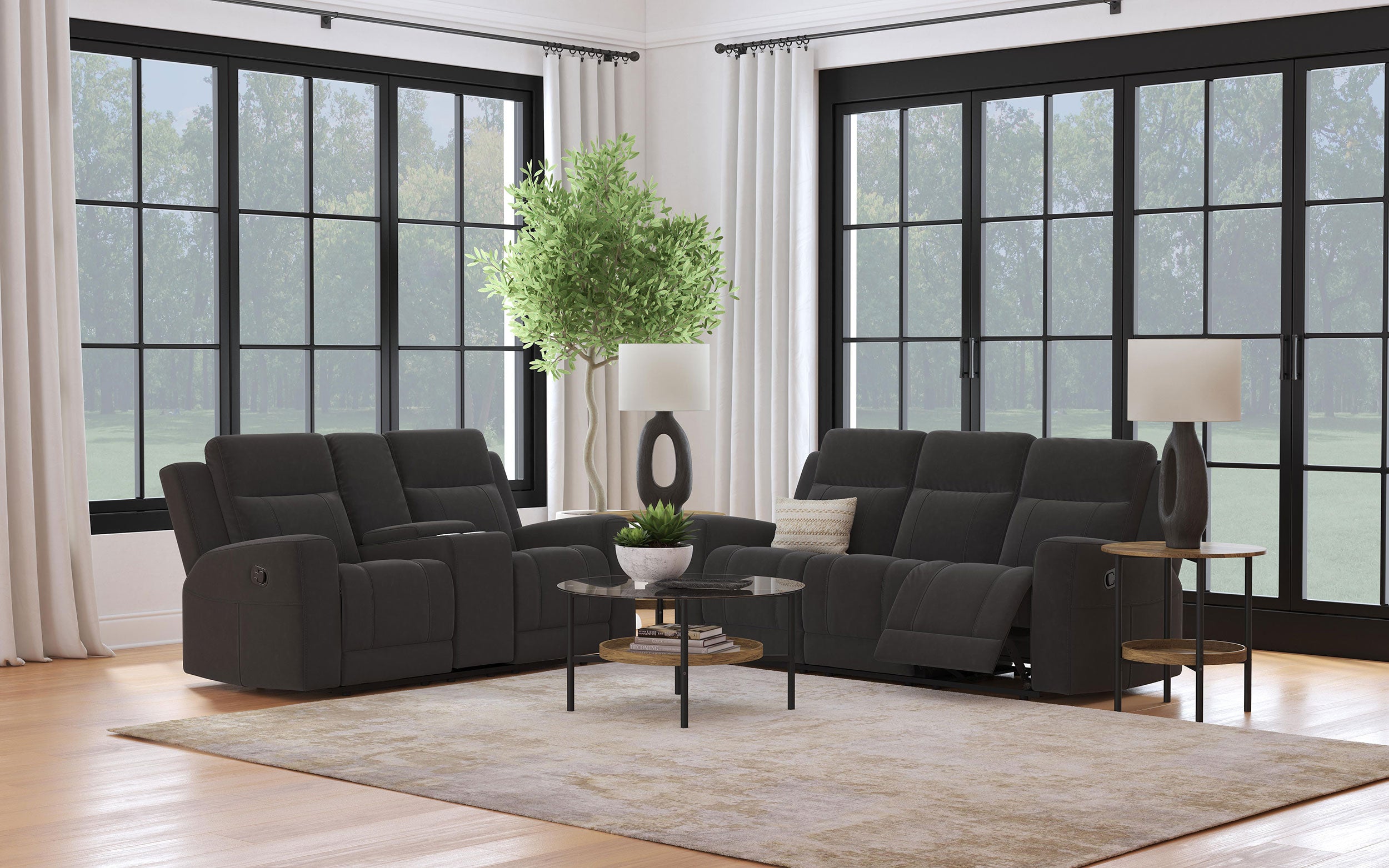 Brentwood 2-piece Upholstered Reclining Sofa Set Charcoal — view 1