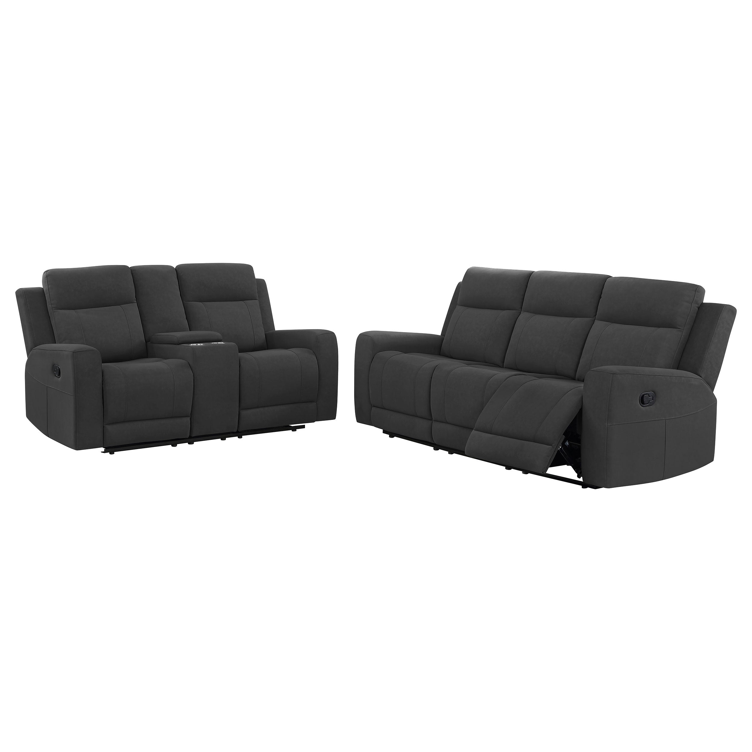 Brentwood 2-piece Upholstered Reclining Sofa Set Charcoal — view 2