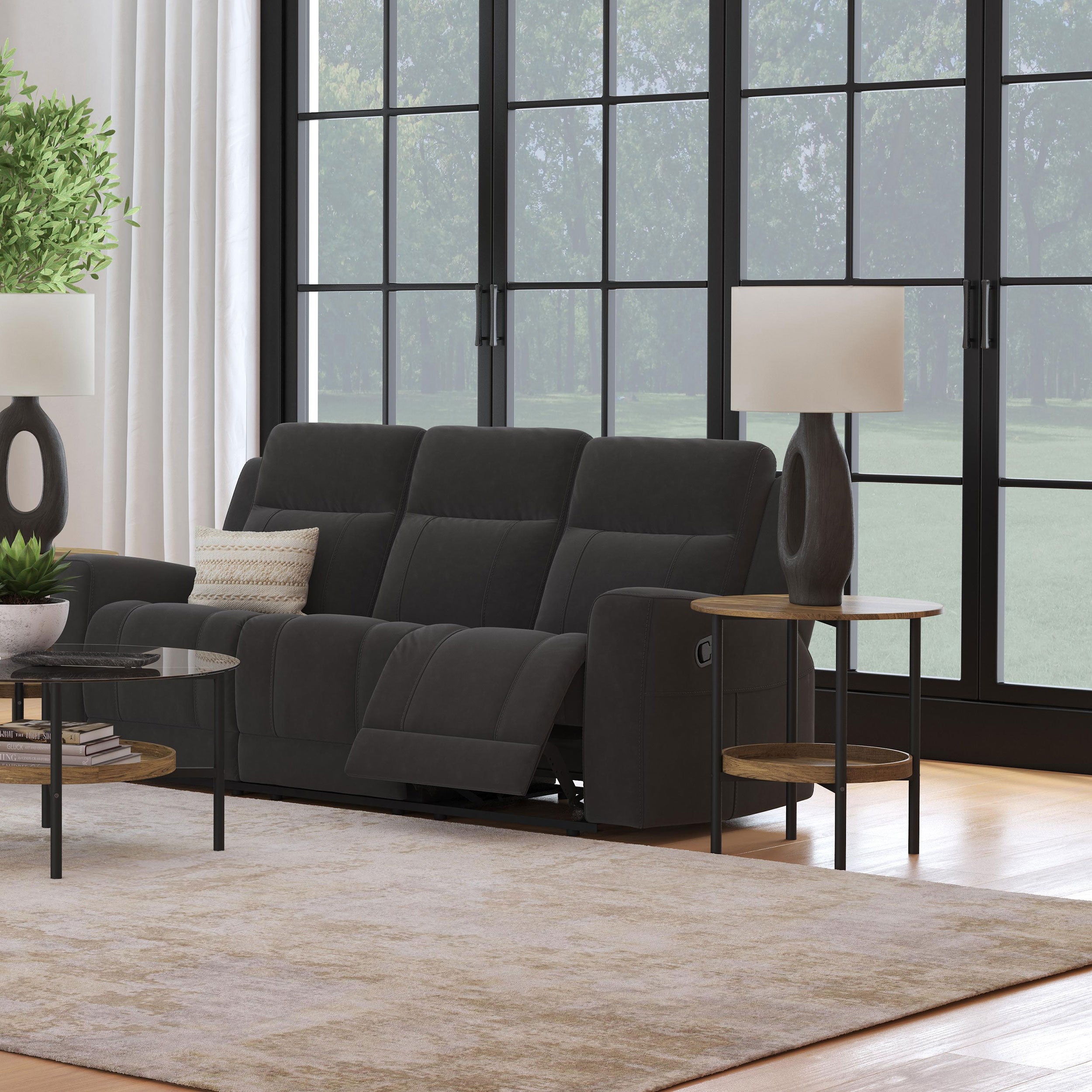 Brentwood Upholstered Motion Reclining Sofa Dark Charcoal — view 2