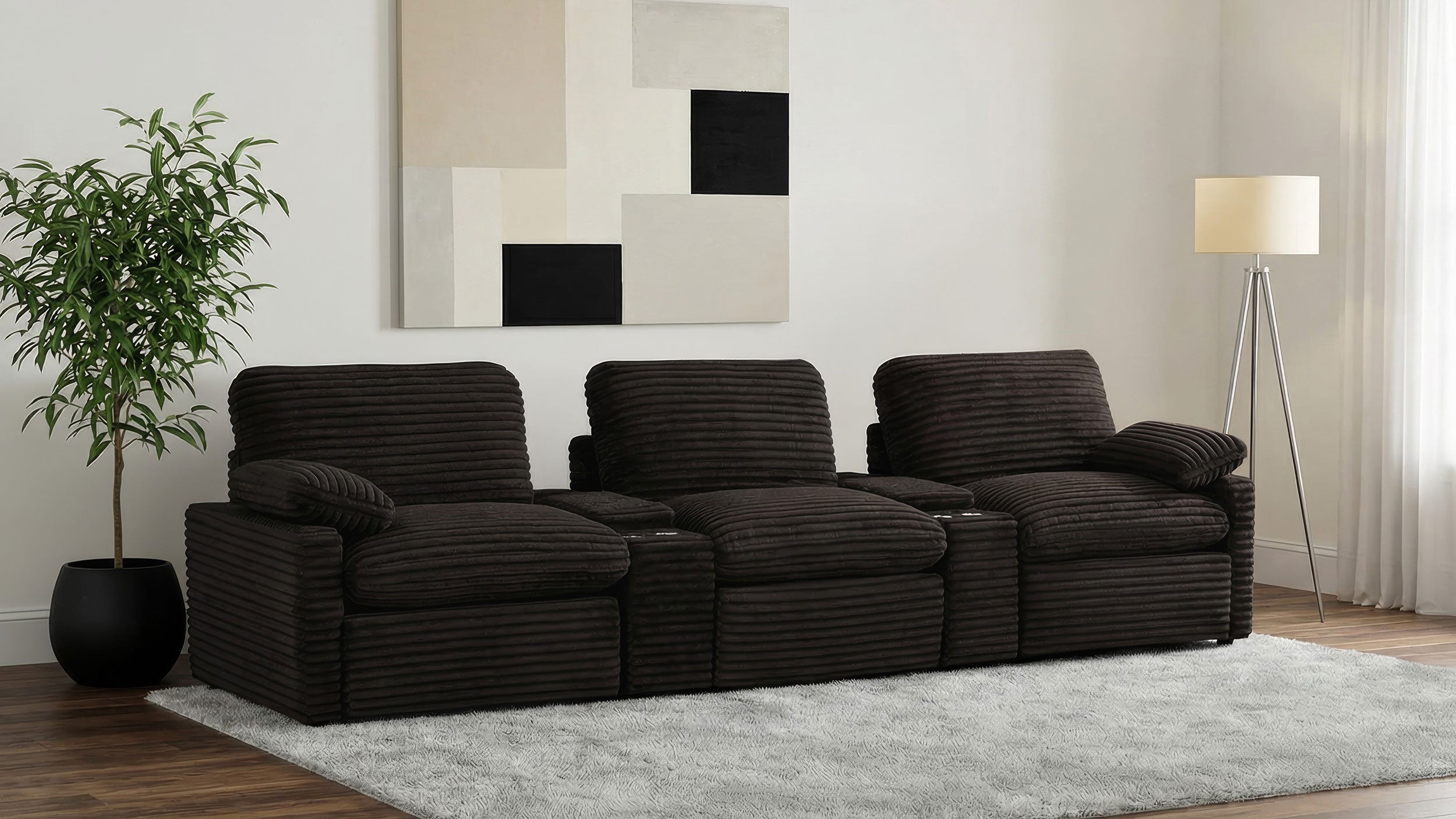Collins 5-Piece Power Reclining Home Theater Seating Chocolate Brown — view 2