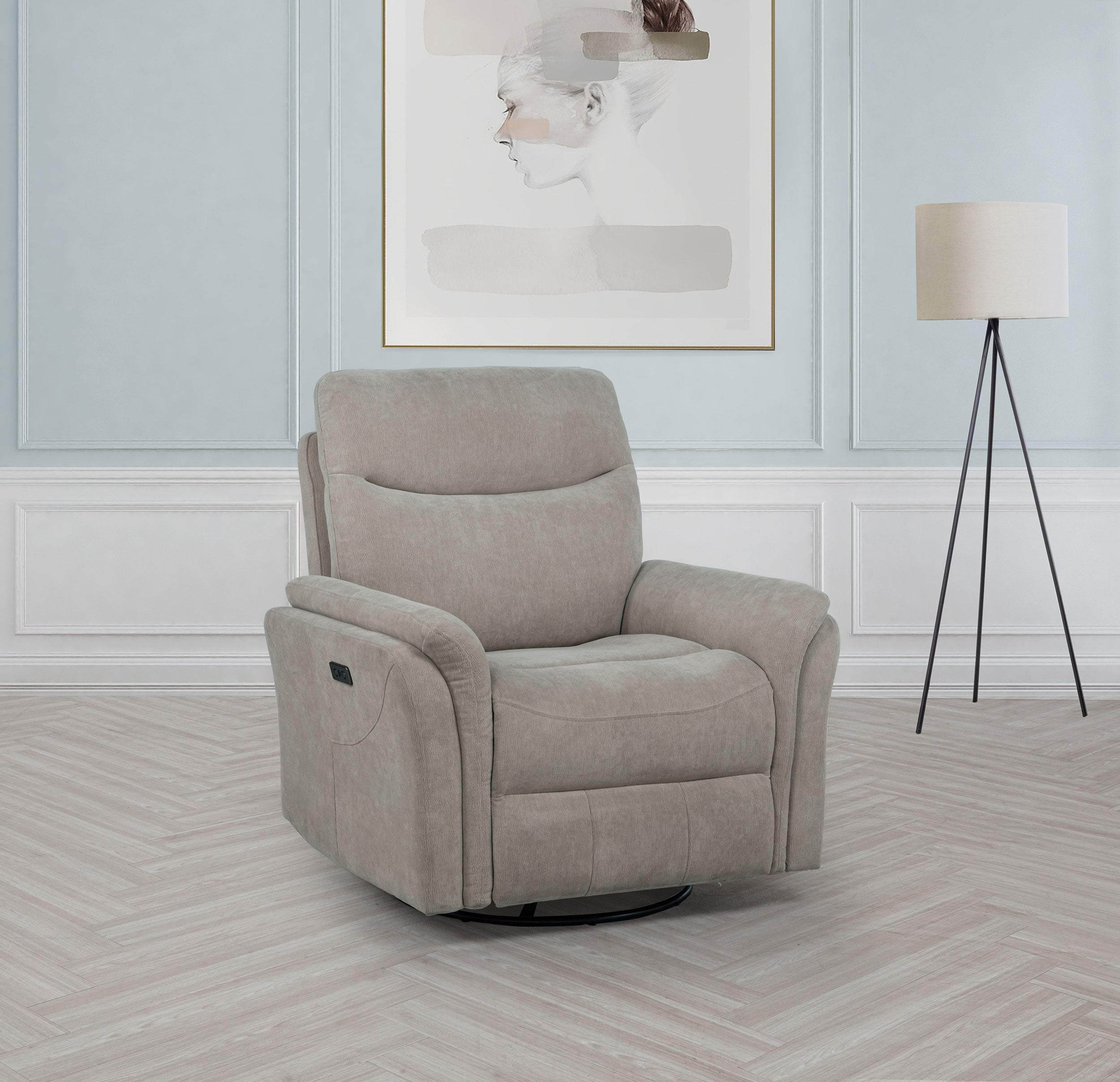 Adler Upholstered Power Swivel Glider Recliner Greige — view 2