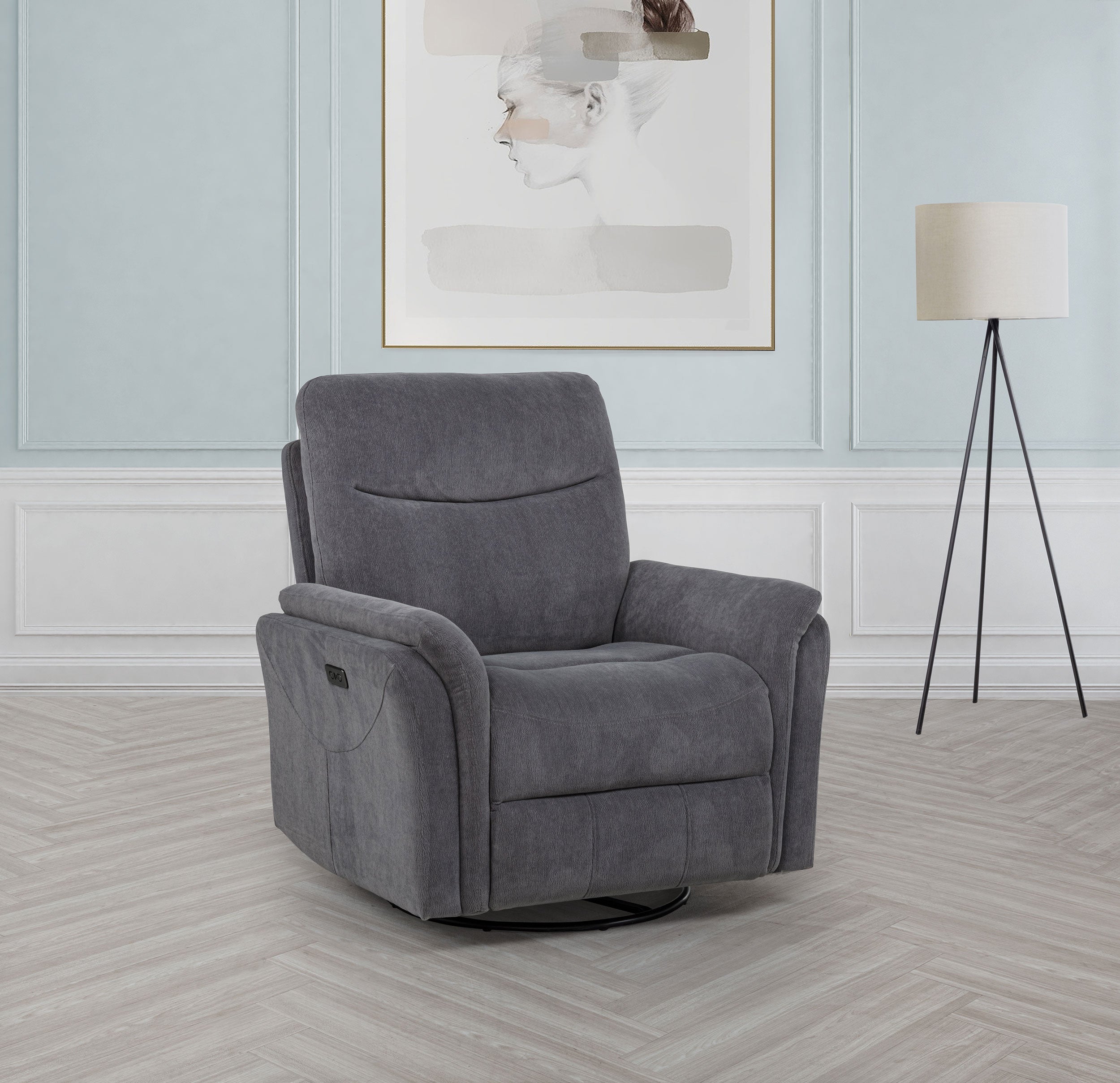 Adler Upholstered Power Swivel Glider Recliner Charcoal Grey — view 2