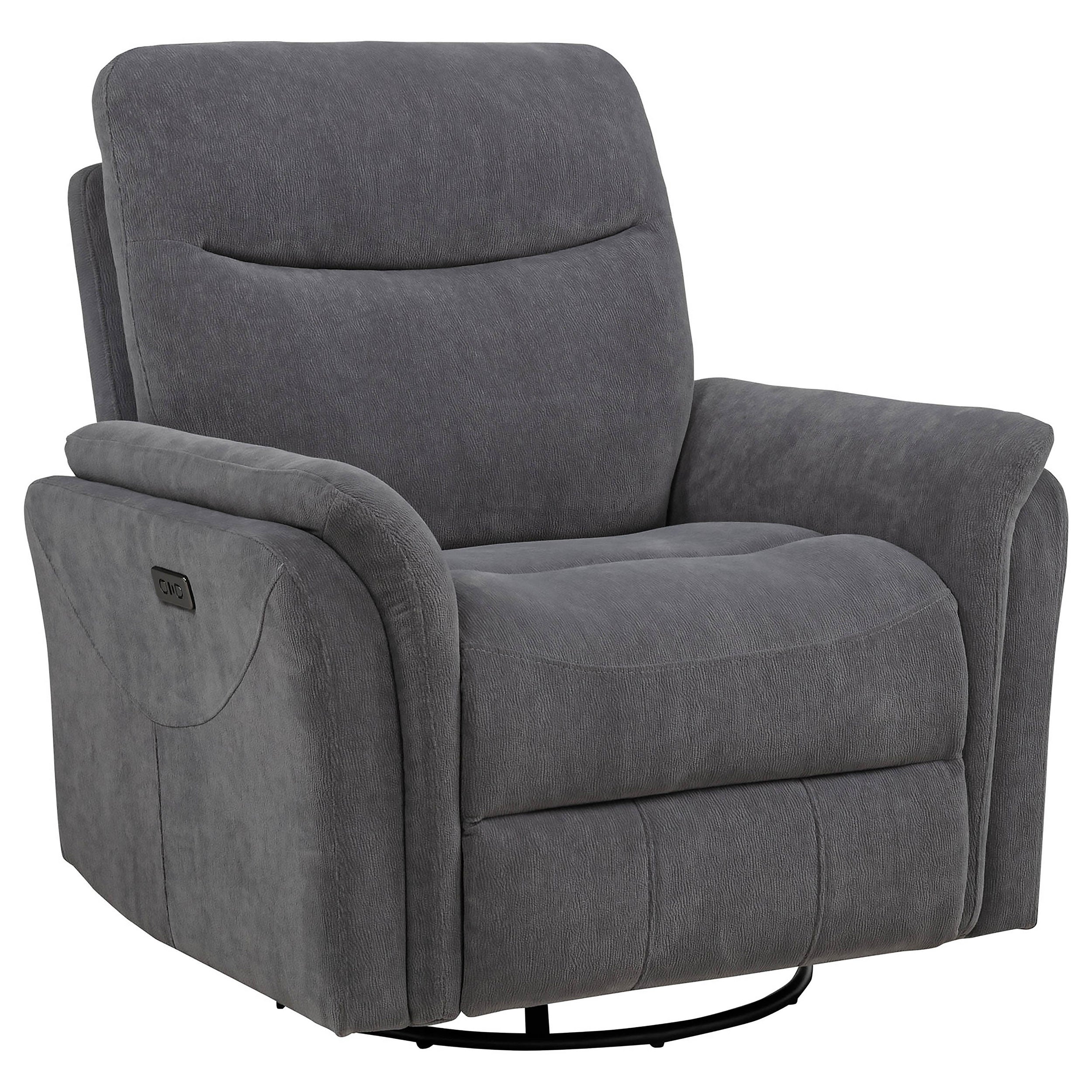 Adler Upholstered Power Swivel Glider Recliner Charcoal Grey — view 4