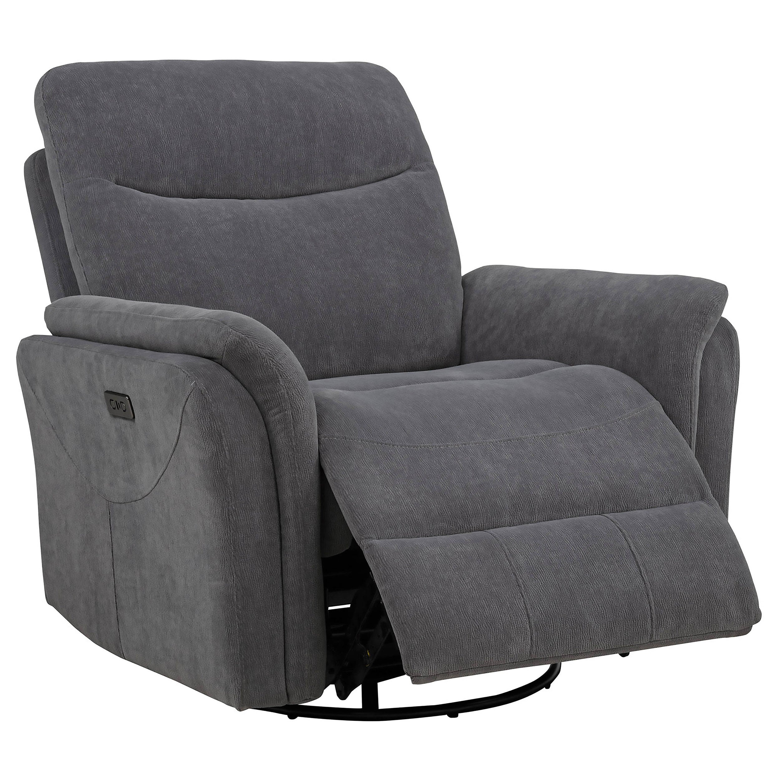Adler Upholstered Power Swivel Glider Recliner Charcoal Grey — view 1